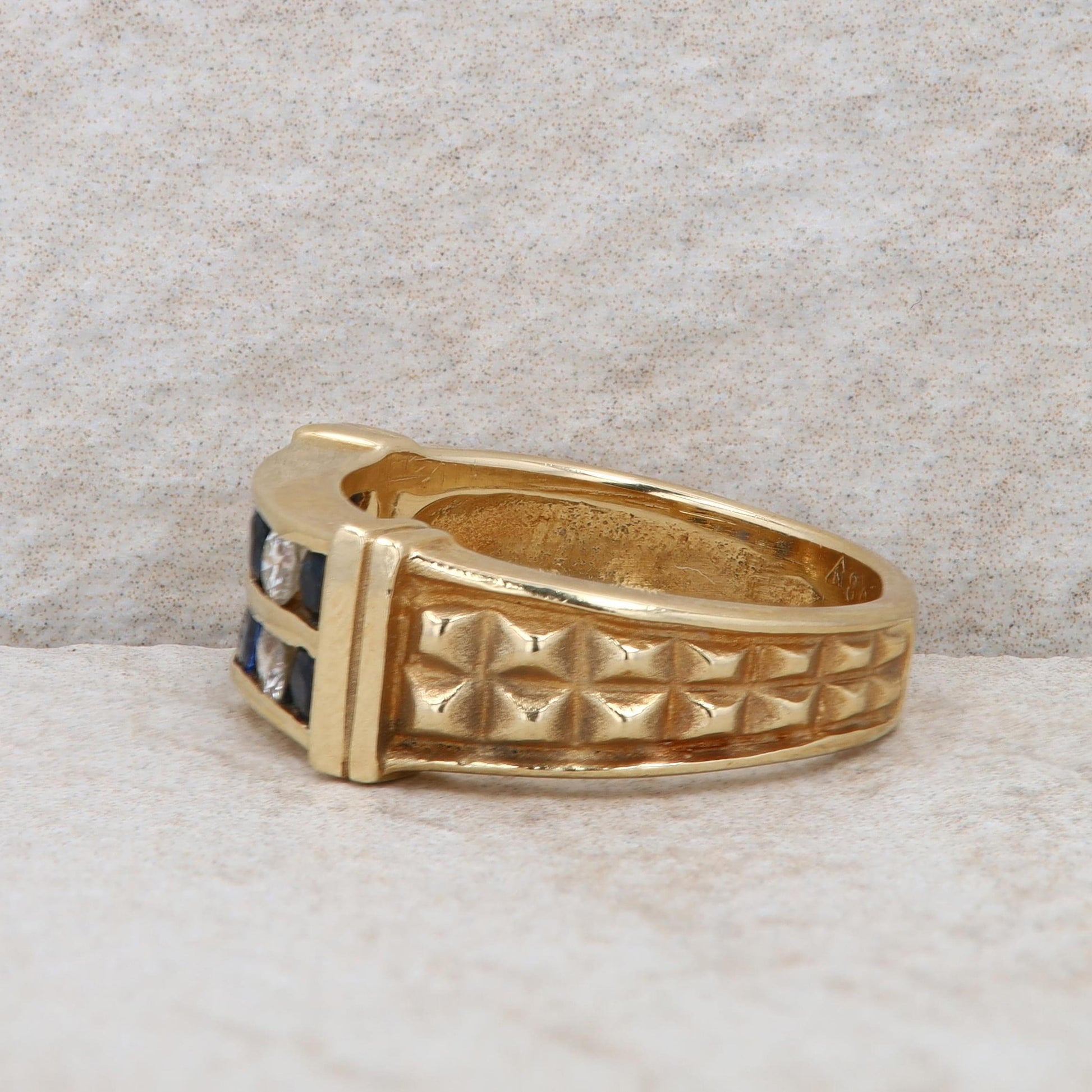 14k Yellow Gold Sapphire and Diamond Beaded Ring