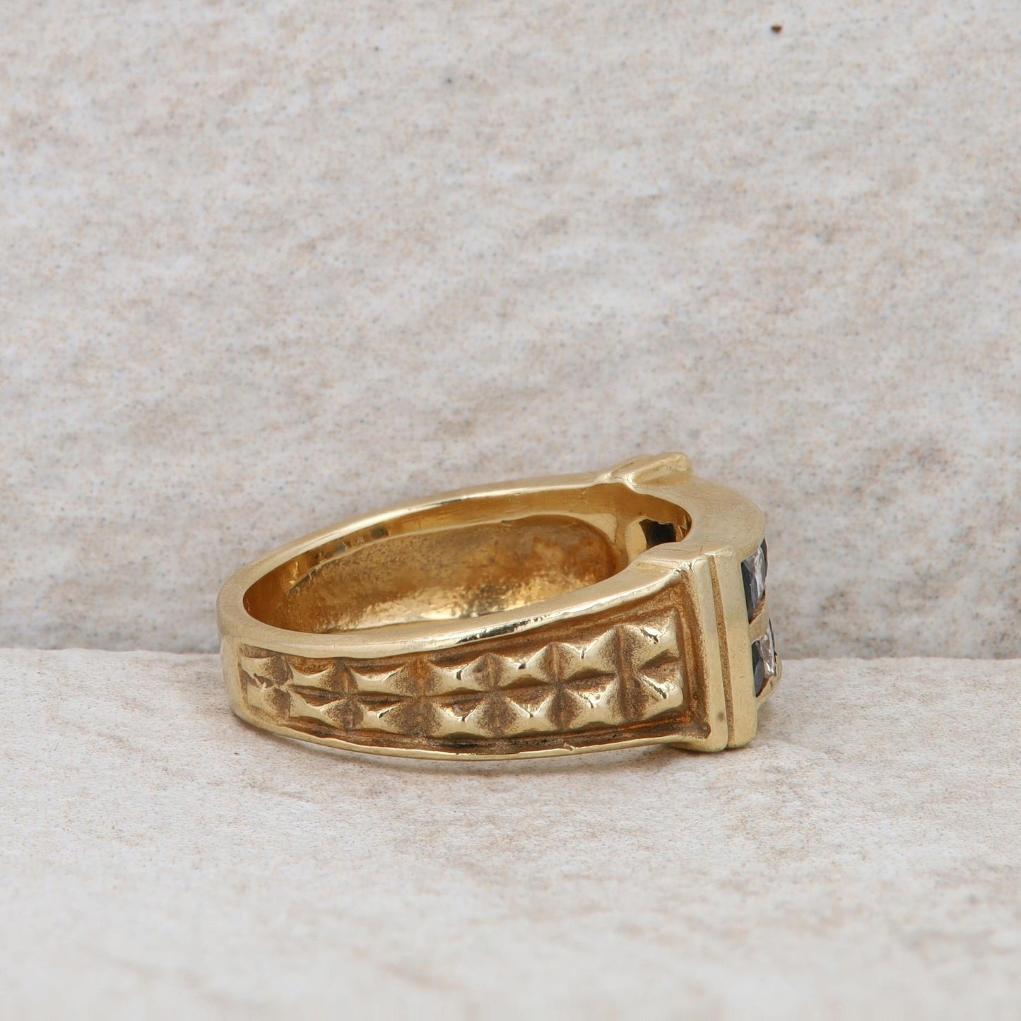 14k Yellow Gold Sapphire and Diamond Beaded Ring