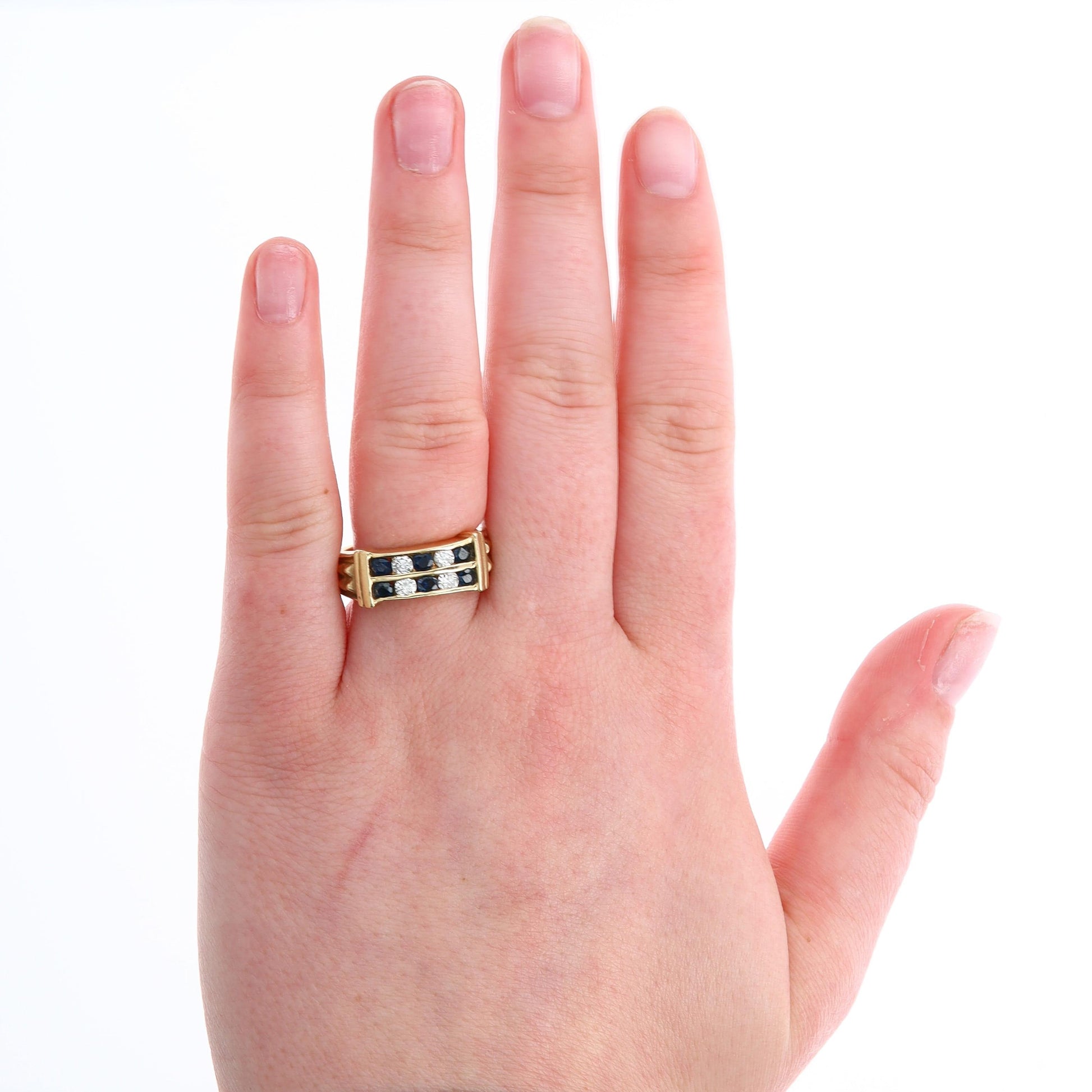 14k Yellow Gold Sapphire and Diamond Beaded Ring