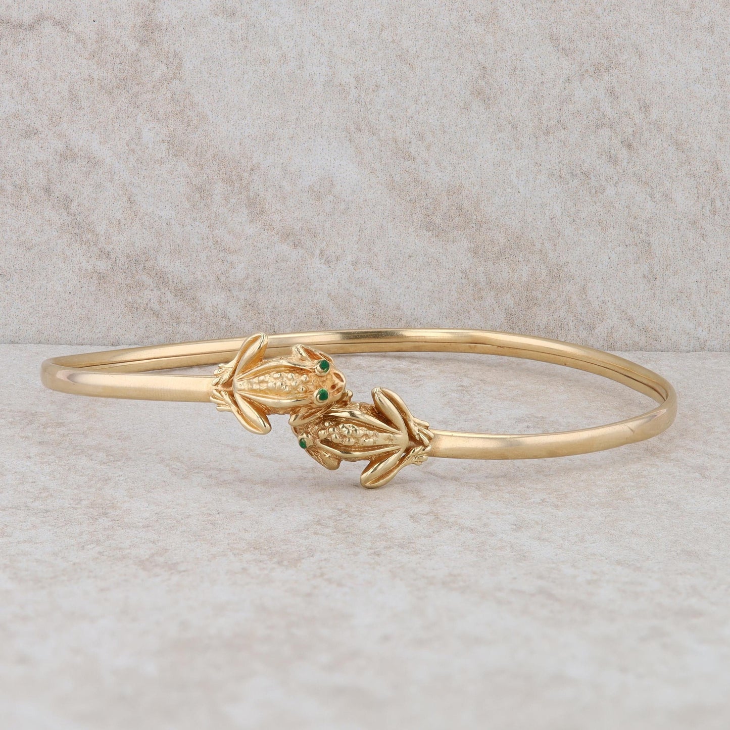 14k Yellow Gold Flexible Cuff Bracelet with Two Frogs End Caps