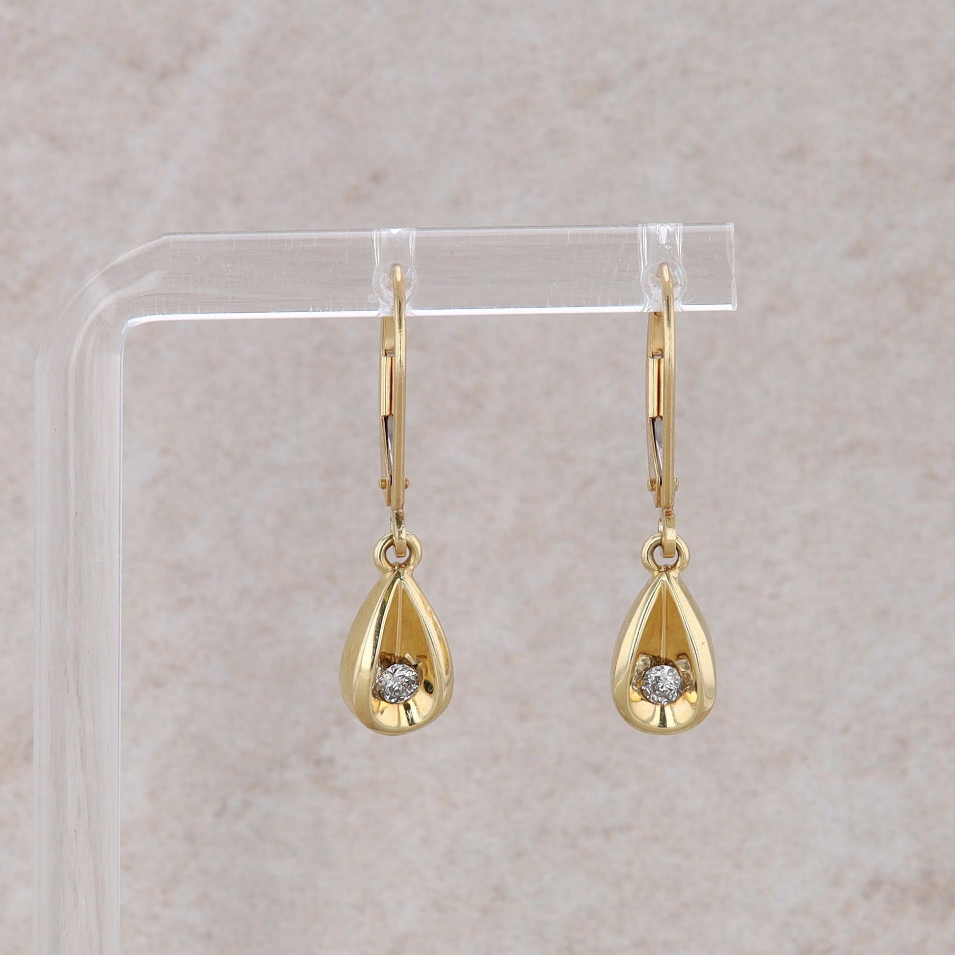 14k Yellow Gold Diamond Teardrop Dangle Earrings