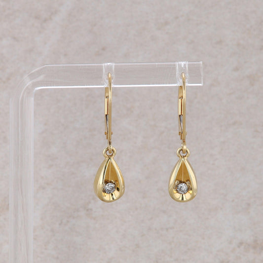 14k Yellow Gold Diamond Teardrop Dangle Earrings