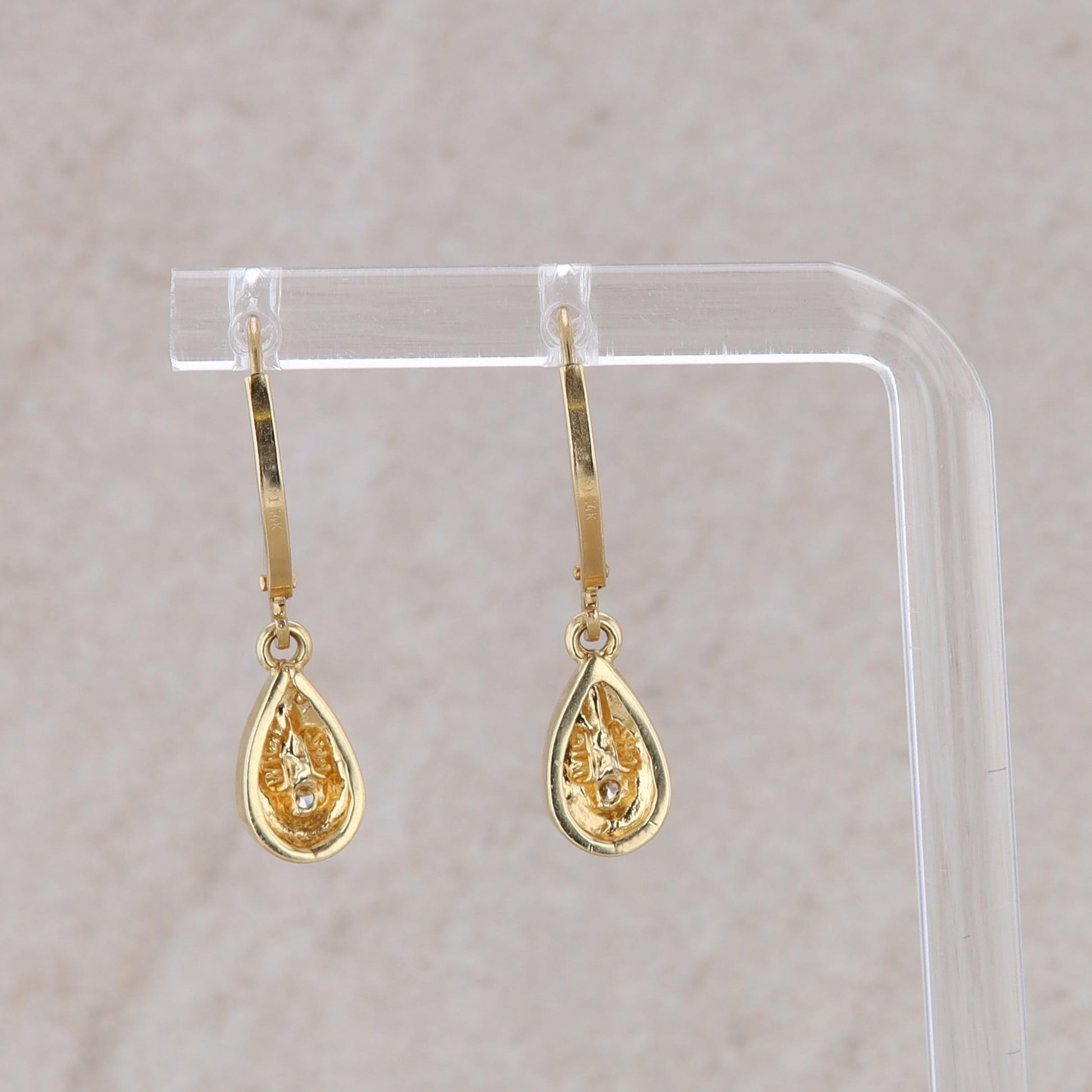 14k Yellow Gold Diamond Teardrop Dangle Earrings