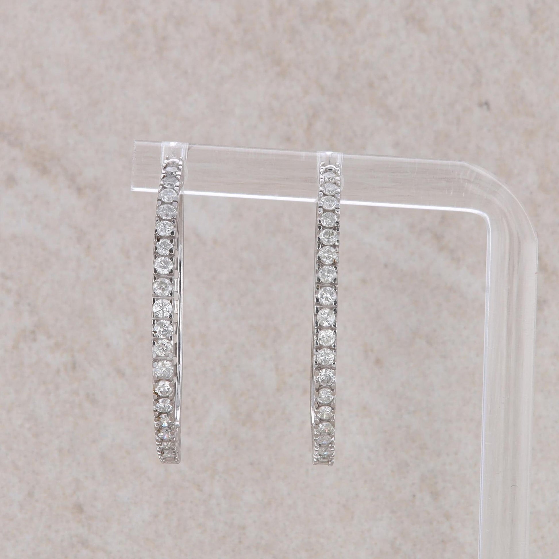 14k White Gold Diamond Hoop Earrings