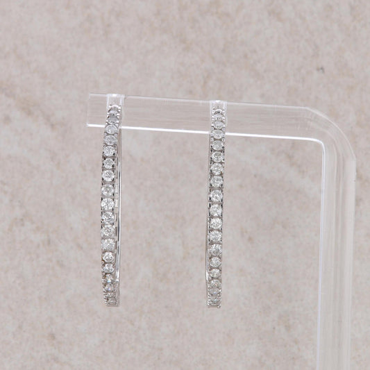 14k White Gold Diamond Hoop Earrings