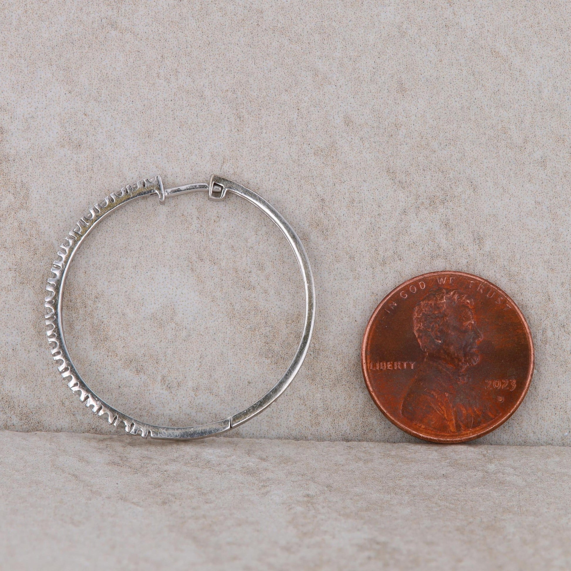 14k White Gold Diamond Hoop Earrings