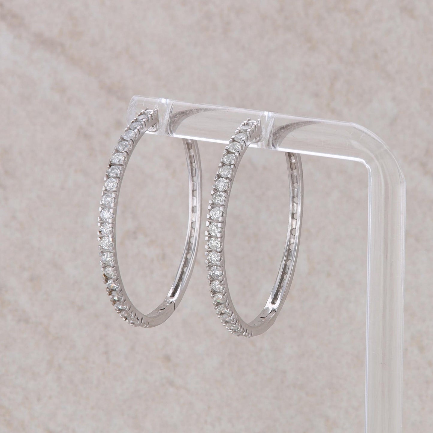 14k White Gold Diamond Hoop Earrings