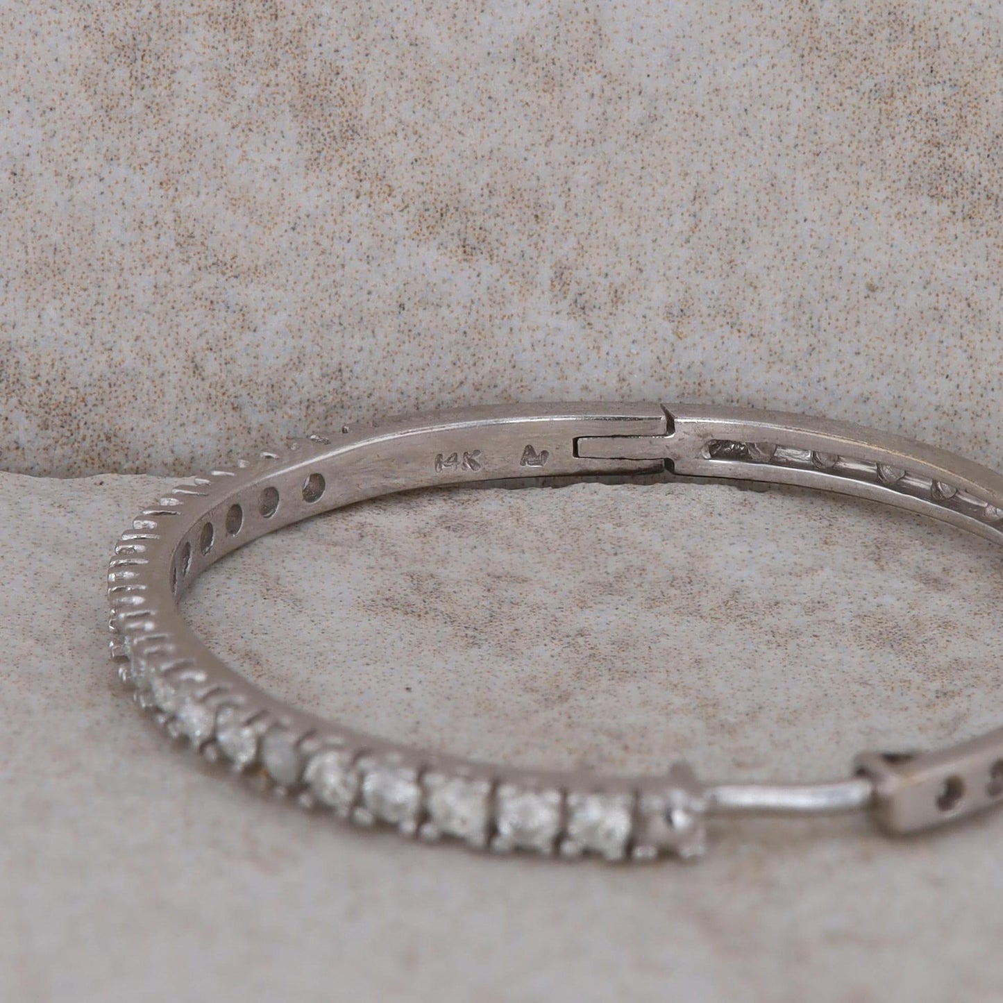 14k White Gold Diamond Hoop Earrings
