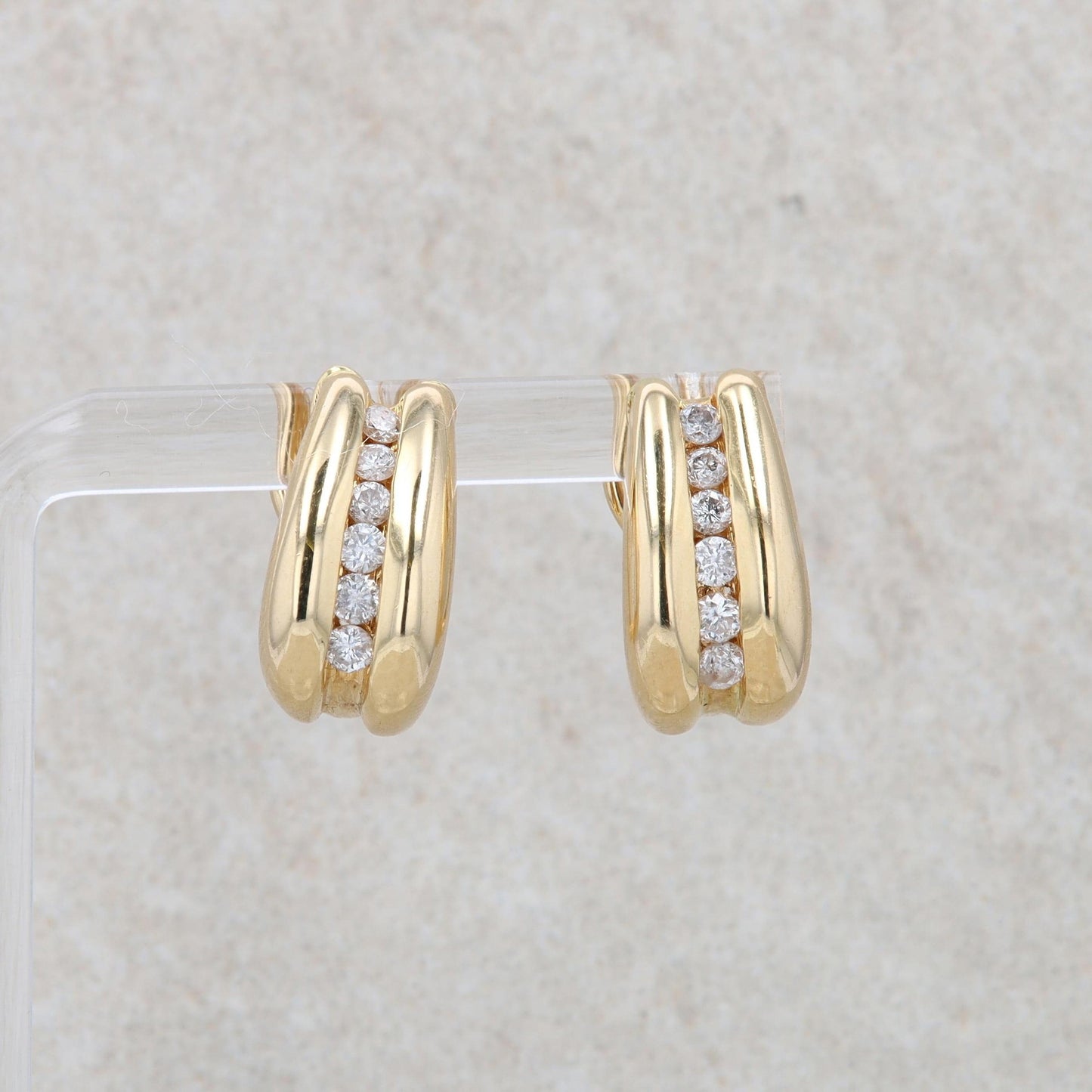 14k Yellow Gold Diamond Omega J Hoop Earrings