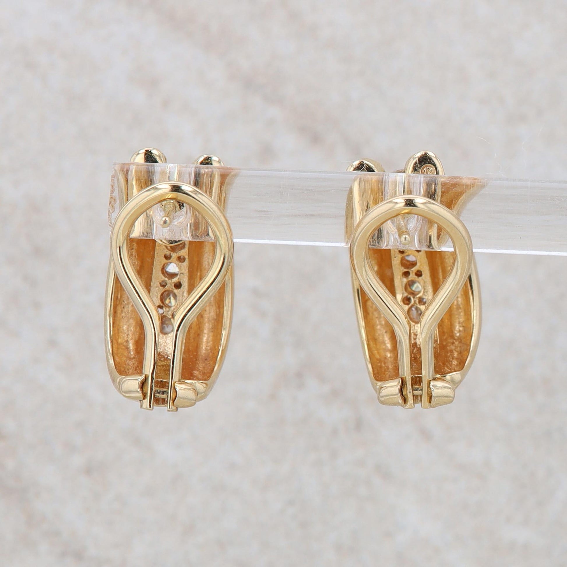 14k Yellow Gold Diamond Omega J Hoop Earrings