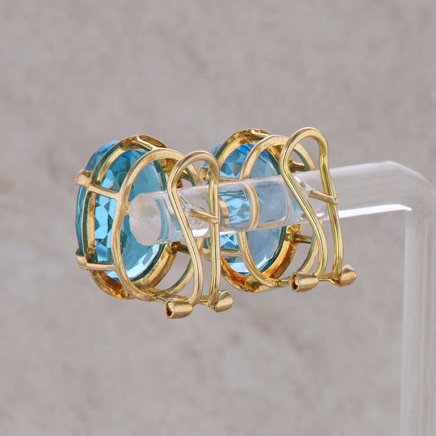 14k Yellow Gold Blue Topaz Oval Stud Earrings