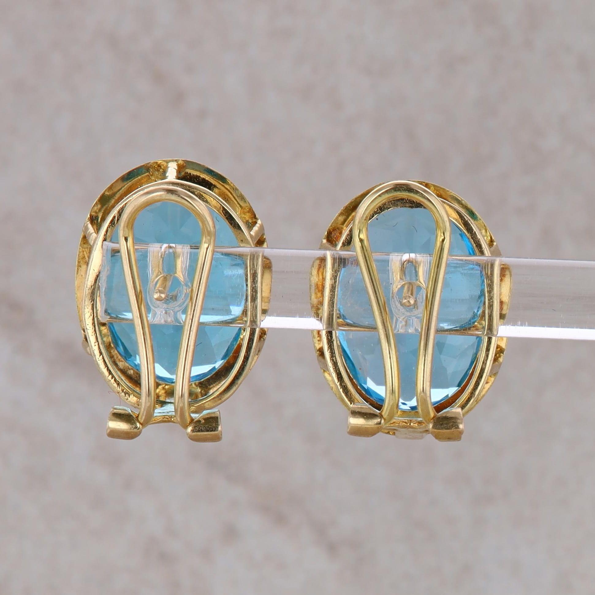 14k Yellow Gold Blue Topaz Oval Stud Earrings