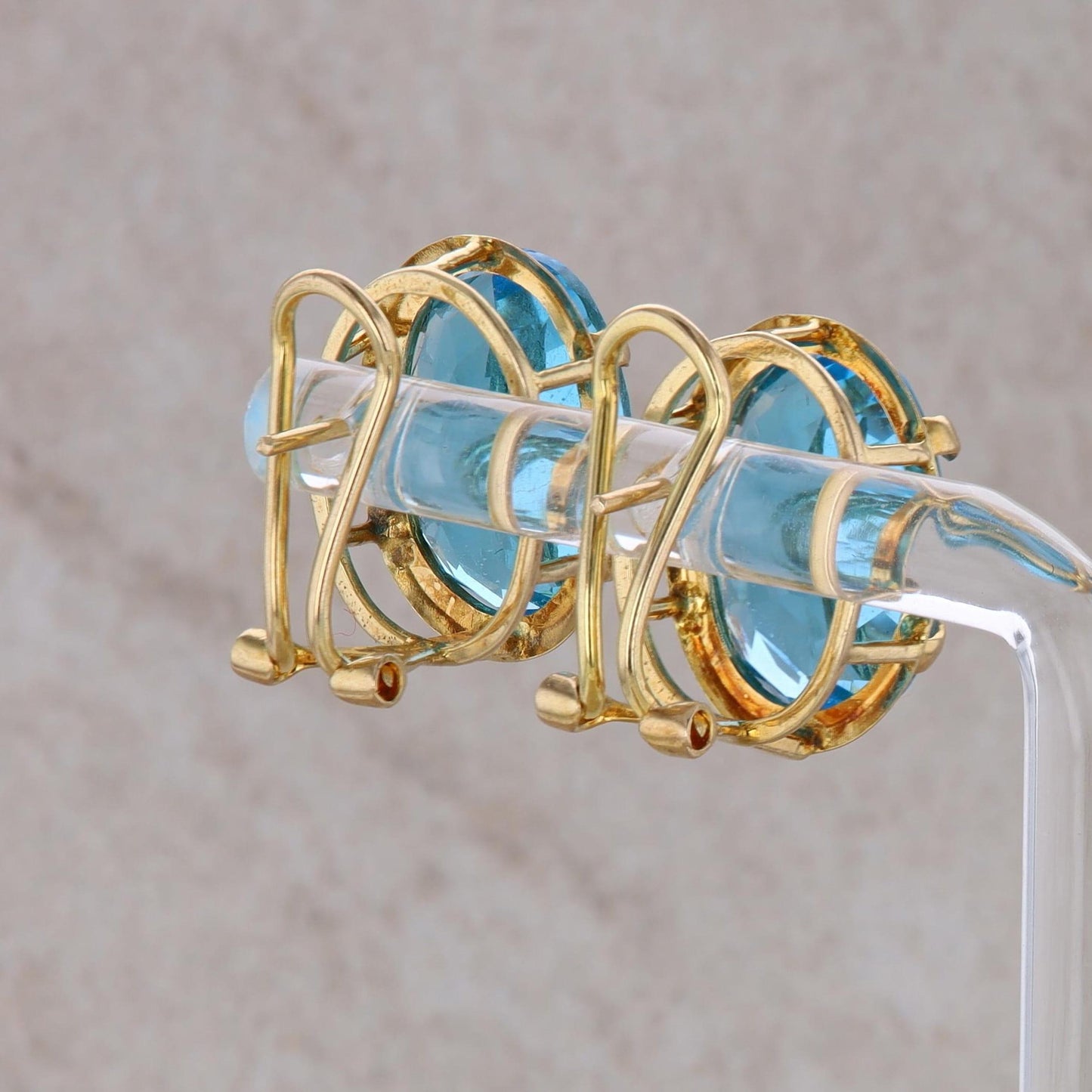 14k Yellow Gold Blue Topaz Oval Stud Earrings