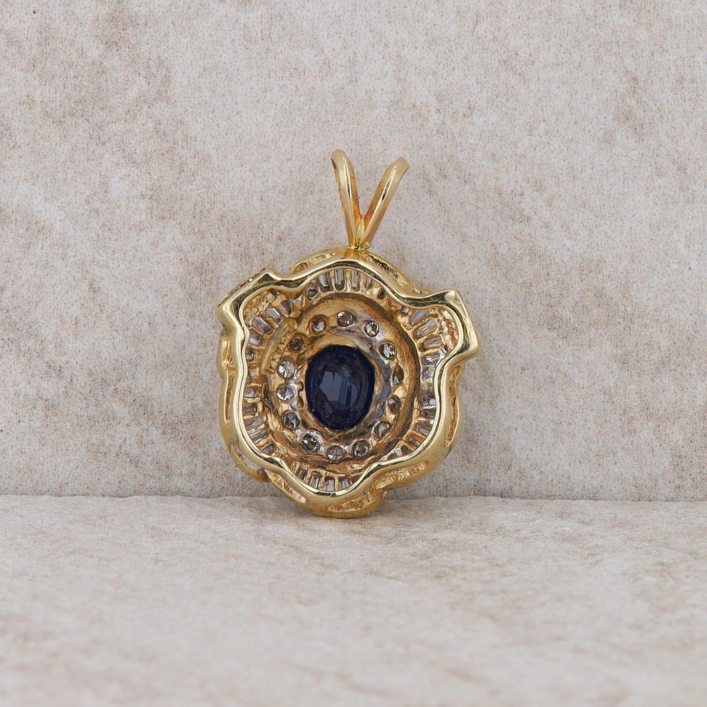 14k Yellow Gold Diamond and Sapphire Halo Pendant