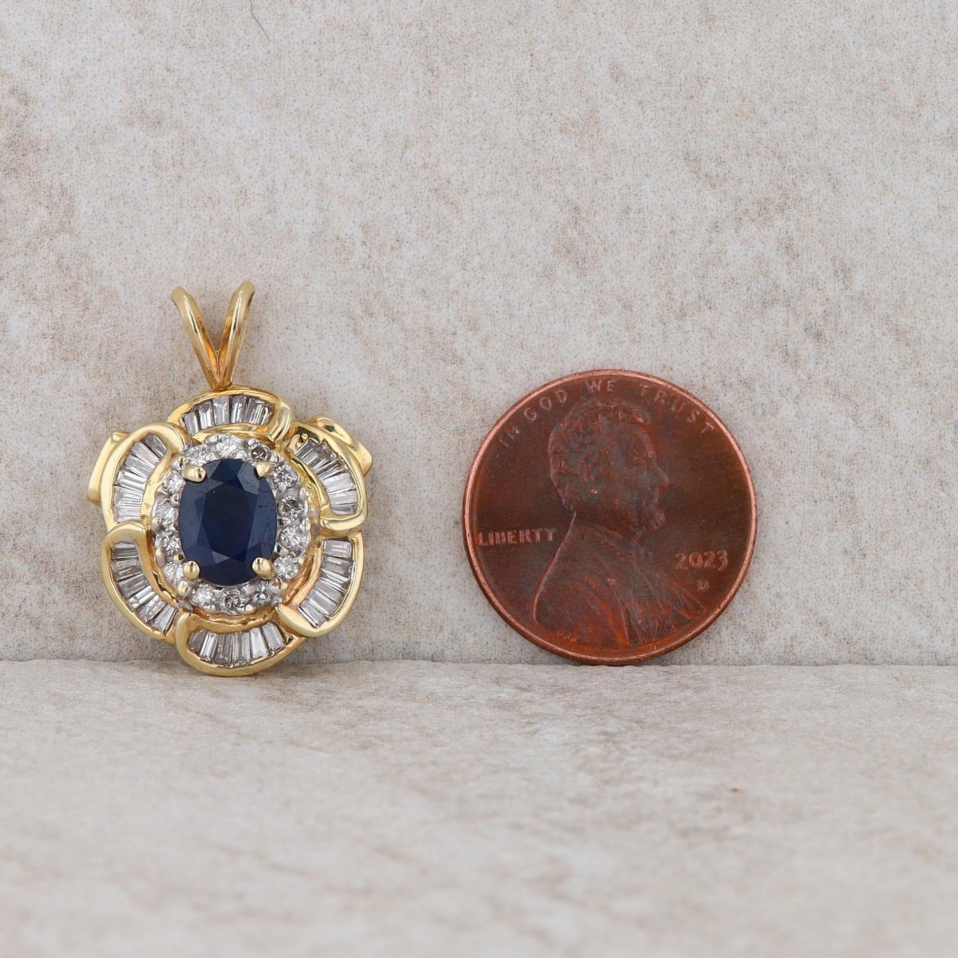 14k Yellow Gold Diamond and Sapphire Halo Pendant