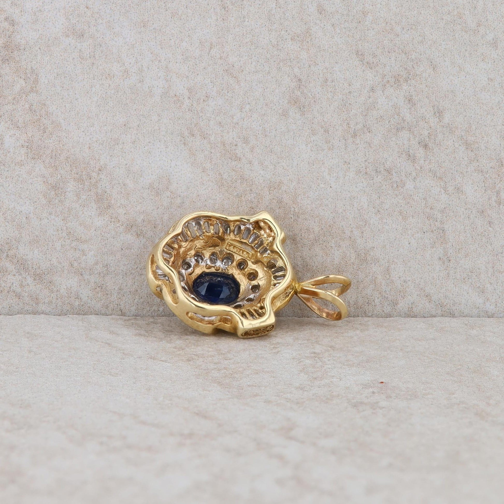 14k Yellow Gold Diamond and Sapphire Halo Pendant