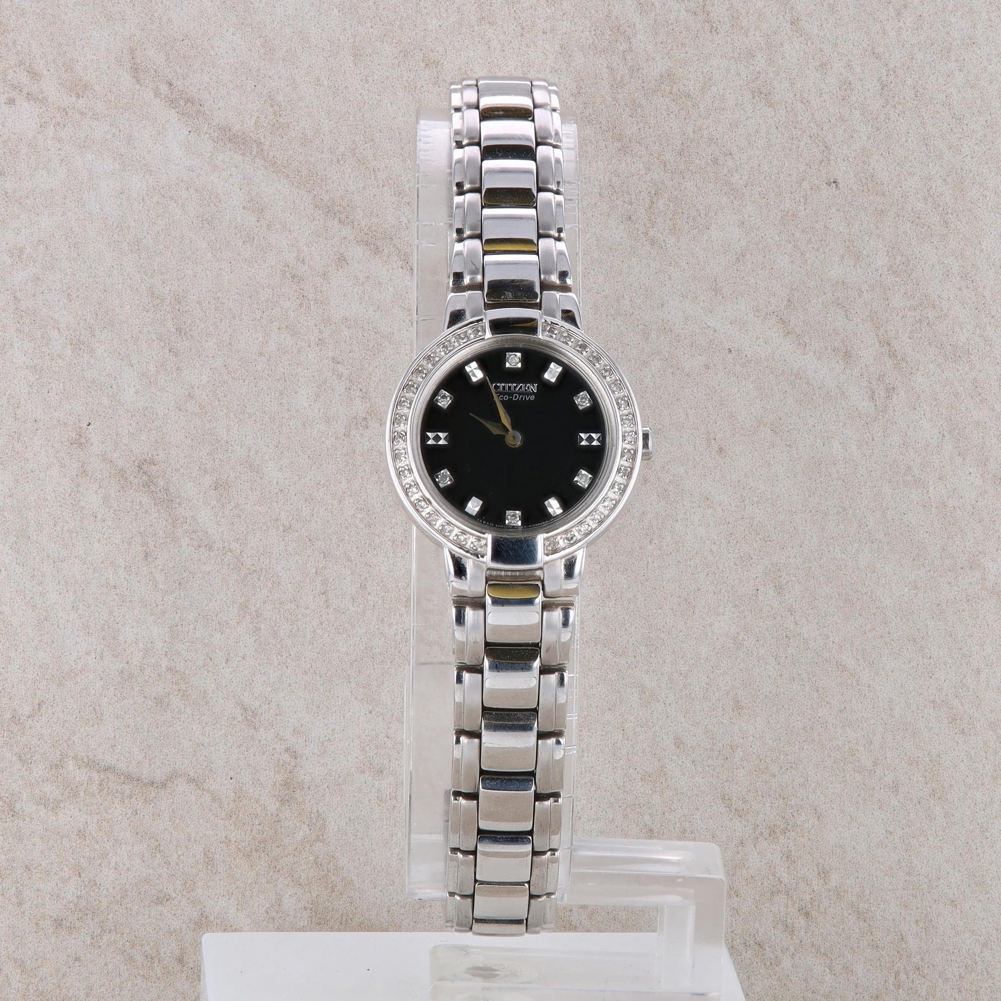 Stainless Steel Ladies ECO DRIVE Citizen Watch with Black Dial EW9720-59E