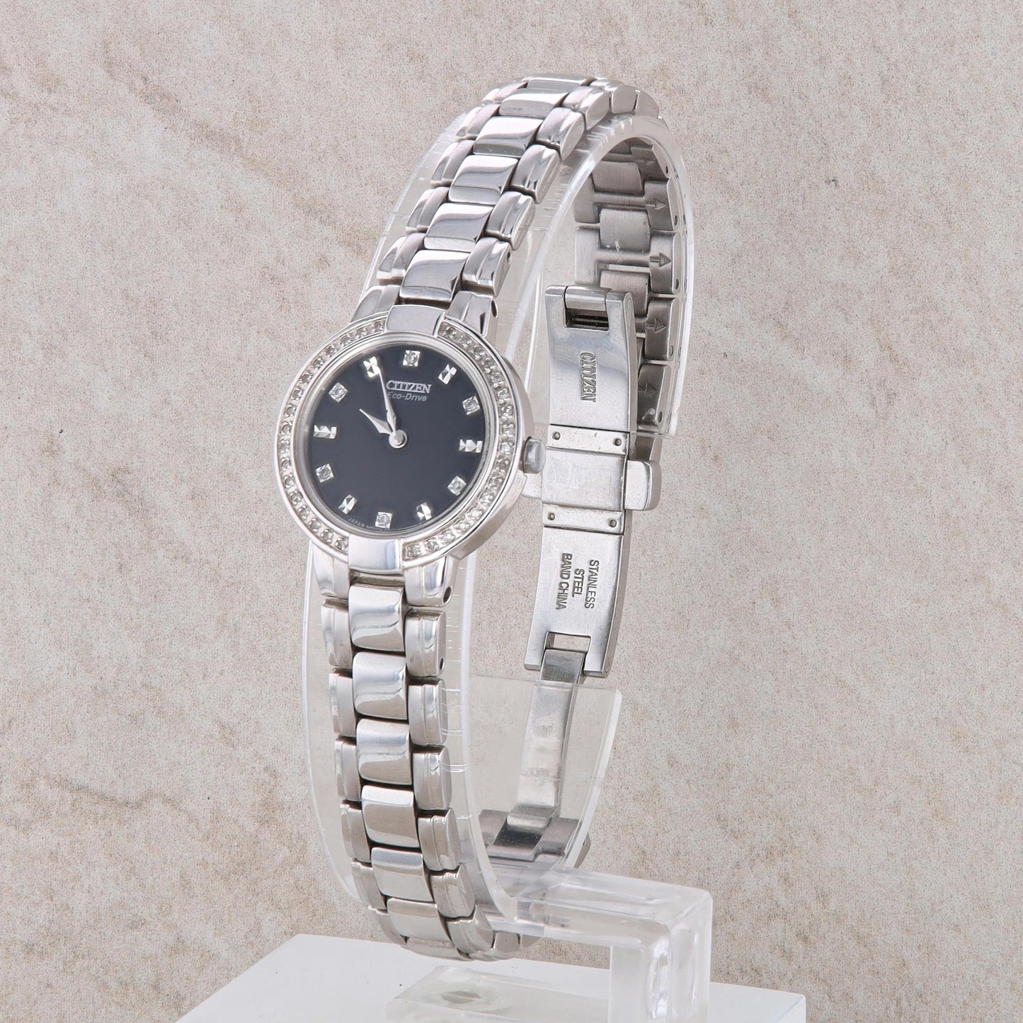 Stainless Steel Ladies ECO DRIVE Citizen Watch with Black Dial EW9720-59E