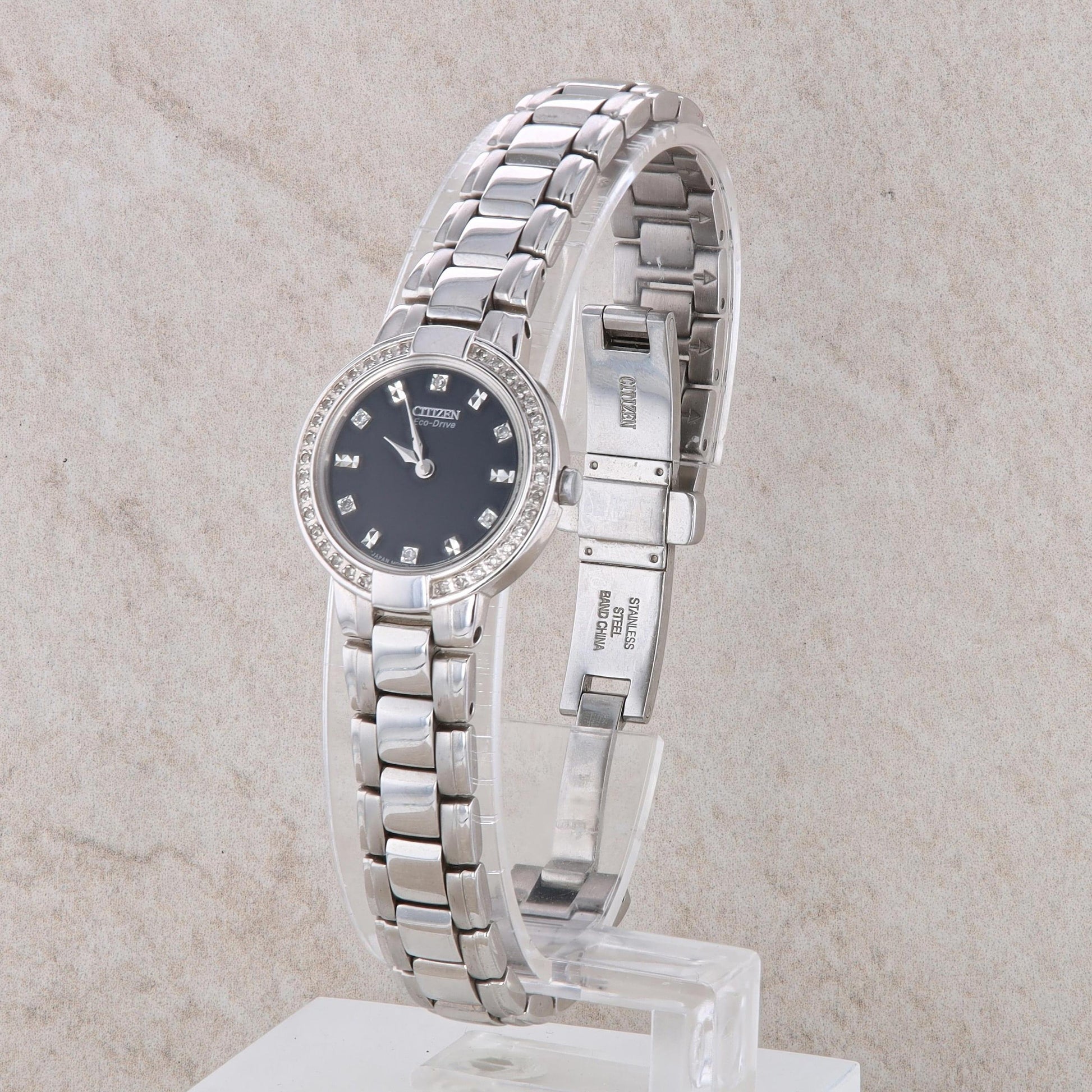 Stainless Steel Ladies ECO DRIVE Citizen Watch with Black Dial EW9720-59E