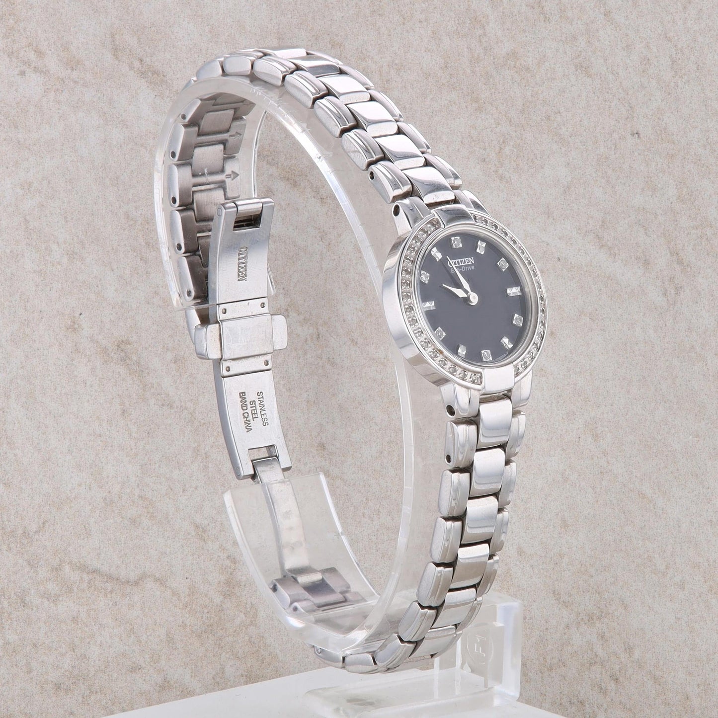 Stainless Steel Ladies ECO DRIVE Citizen Watch with Black Dial EW9720-59E