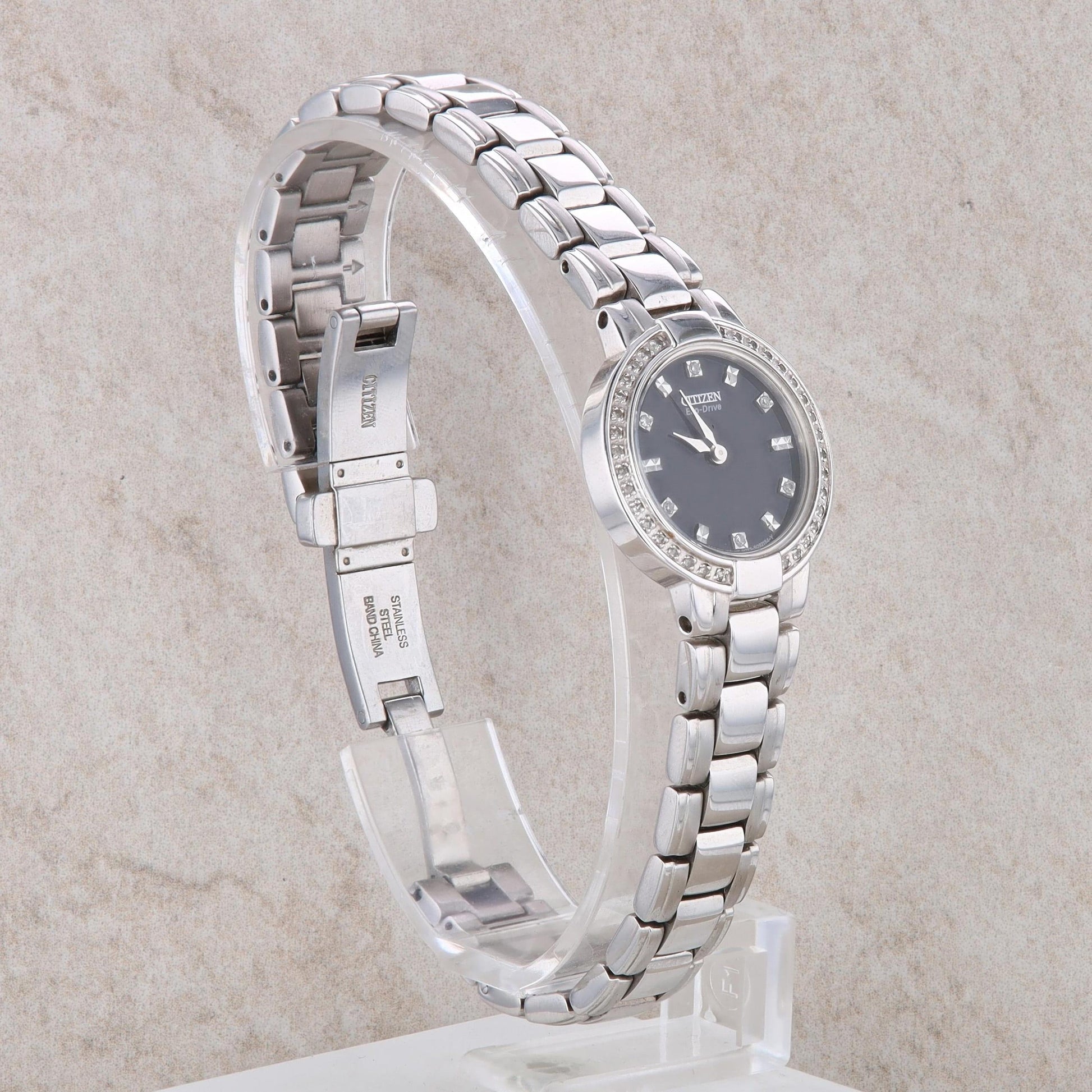 Stainless Steel Ladies ECO DRIVE Citizen Watch with Black Dial EW9720-59E