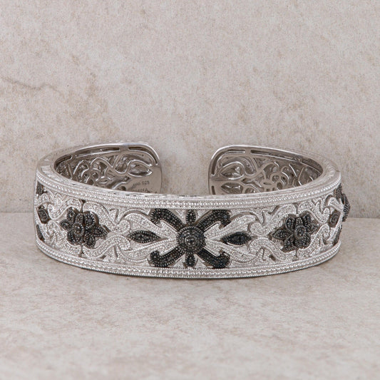 Sterling Silver RPG Black and White Diamond Bangle Cuff