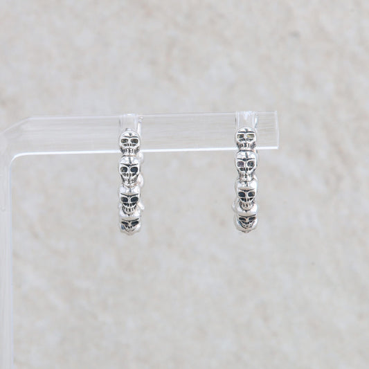 Sterling Silver Skull Huggie Earrings