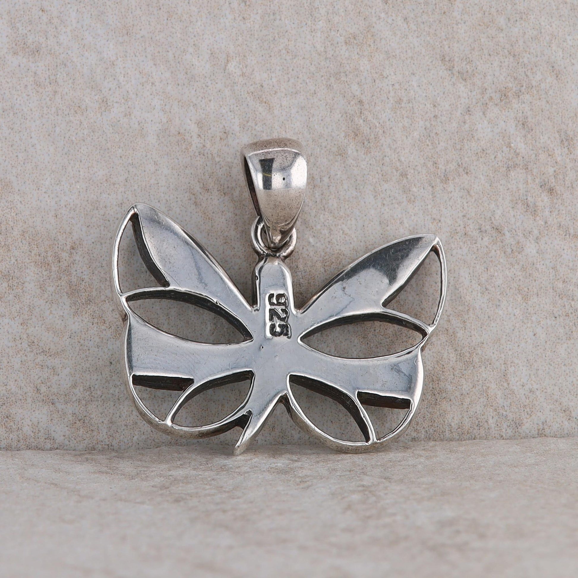 Sterling Silver Blue Opal Inlayed Butterfly Pendant