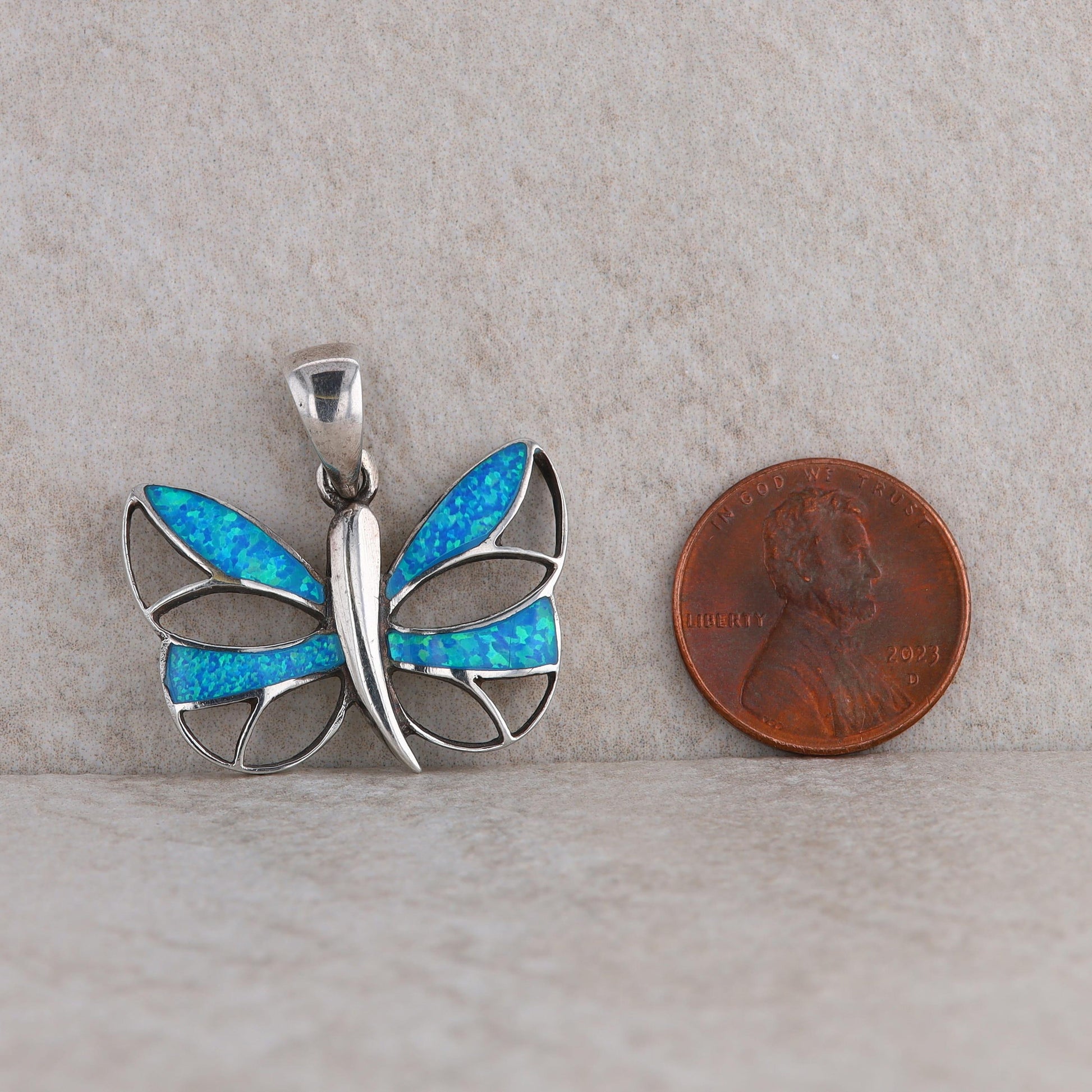 Sterling Silver Blue Opal Inlayed Butterfly Pendant