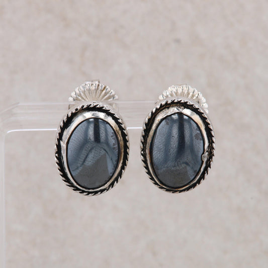 Sterling Silver Hematite Oval Stud Earrings