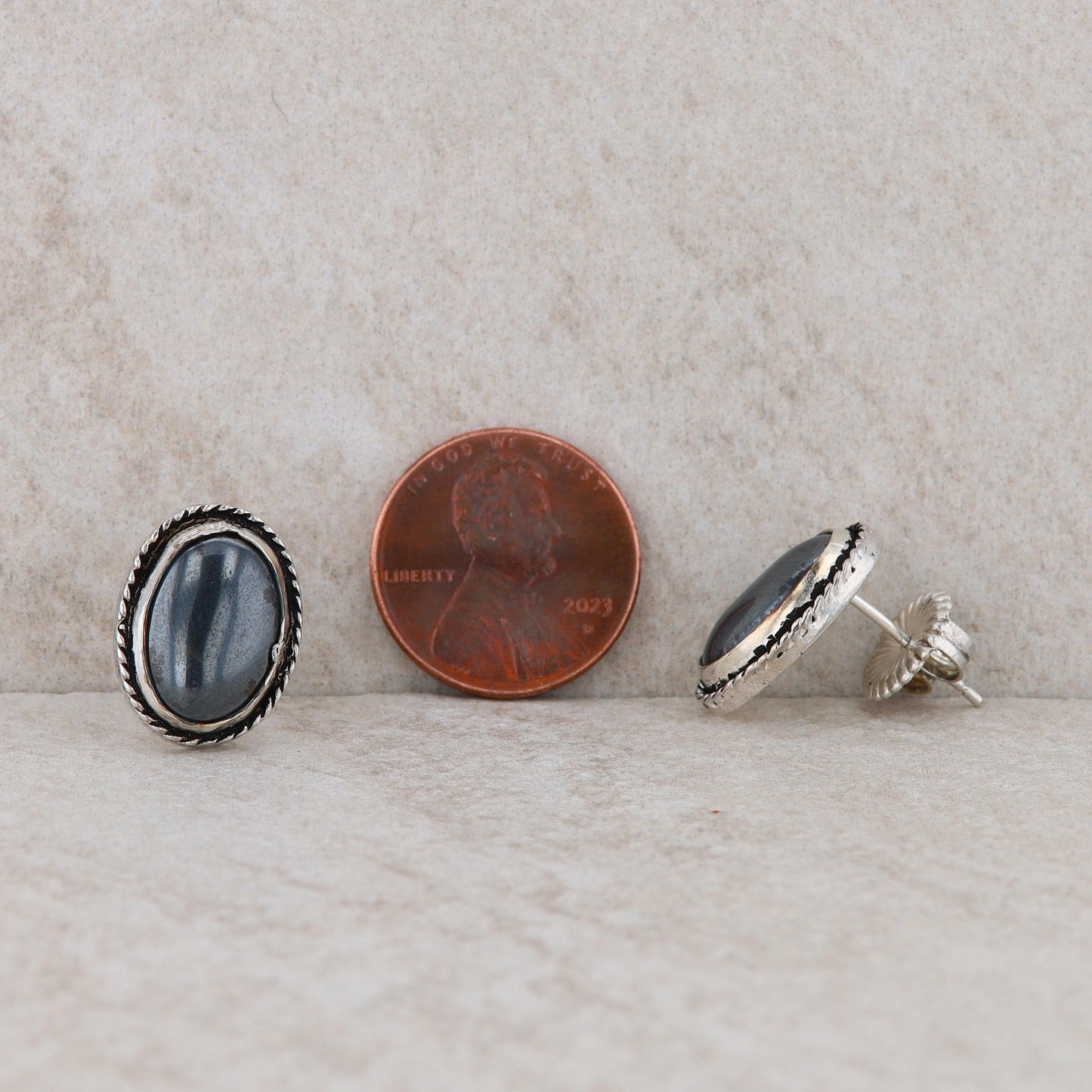 Sterling Silver Hematite Oval Stud Earrings