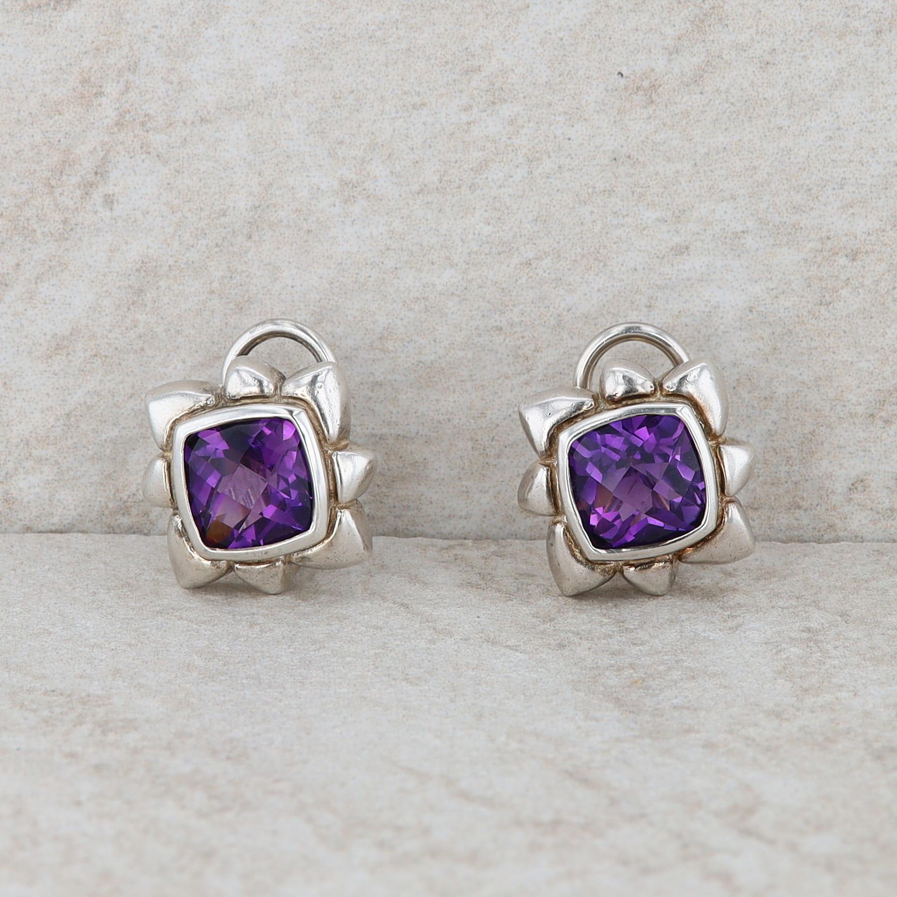 David Wysor Sterling Silver Amethyst Omega Back Stud Earrings