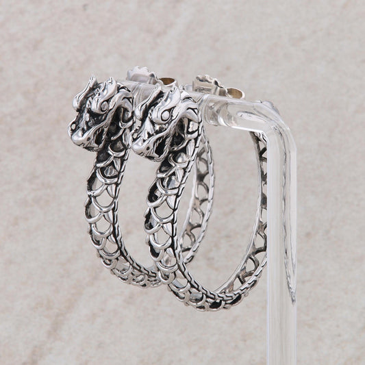 John Hardy Sterling Silver Dragon Hoop Cut Out Post Earrings