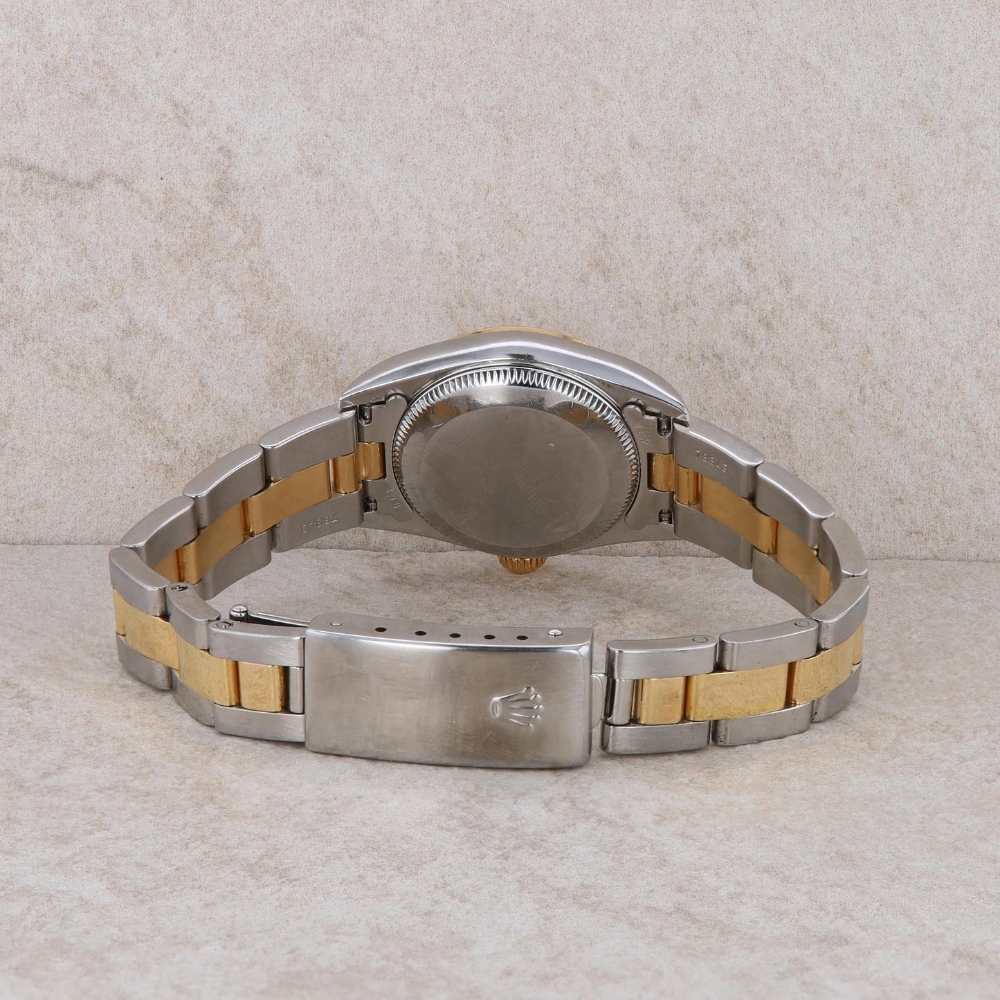 18k and Stainless Rolex Oyster Perpetual Ladies Oyster Band Champagne Dial 2001