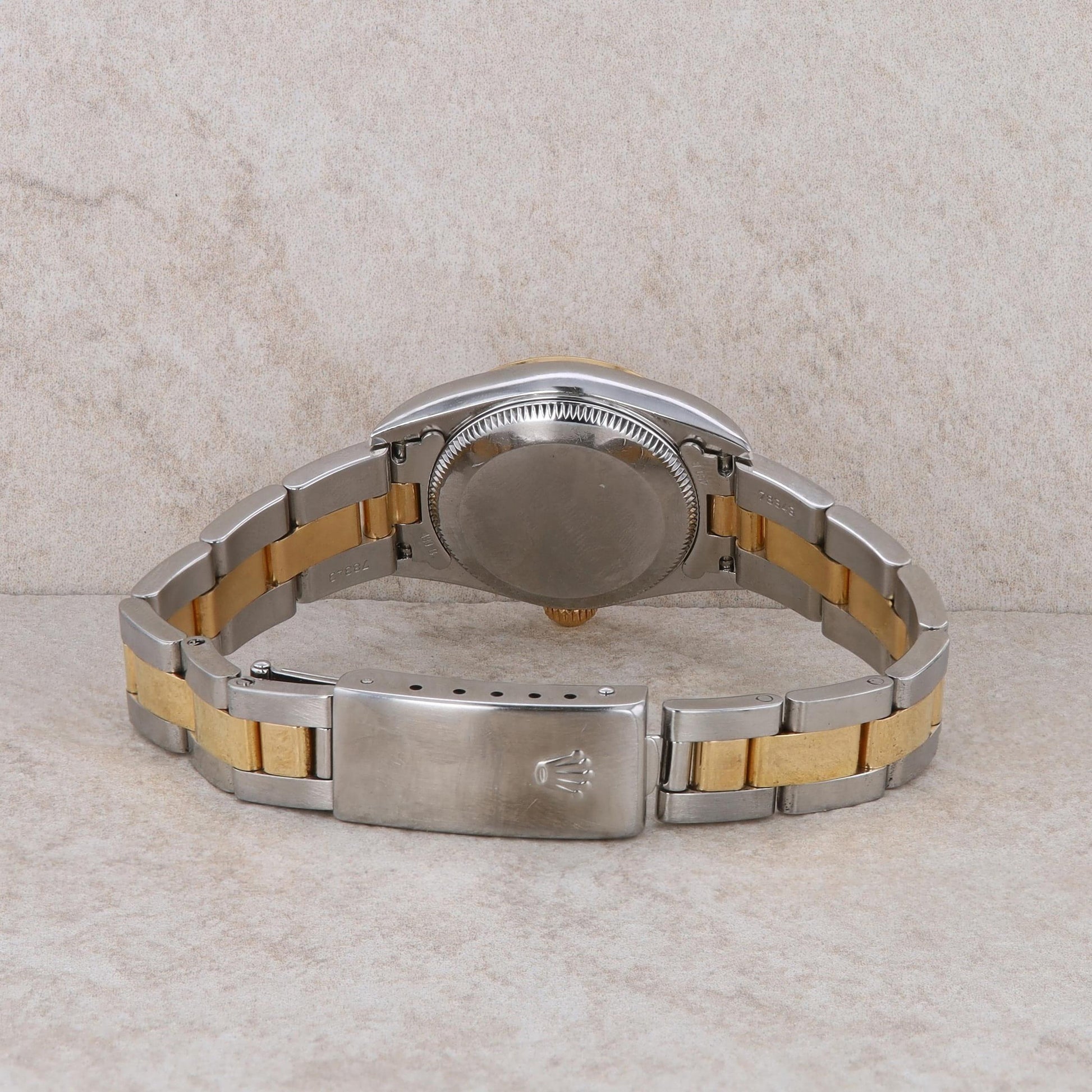 18k and Stainless Rolex Oyster Perpetual Ladies Oyster Band Champagne Dial 2001