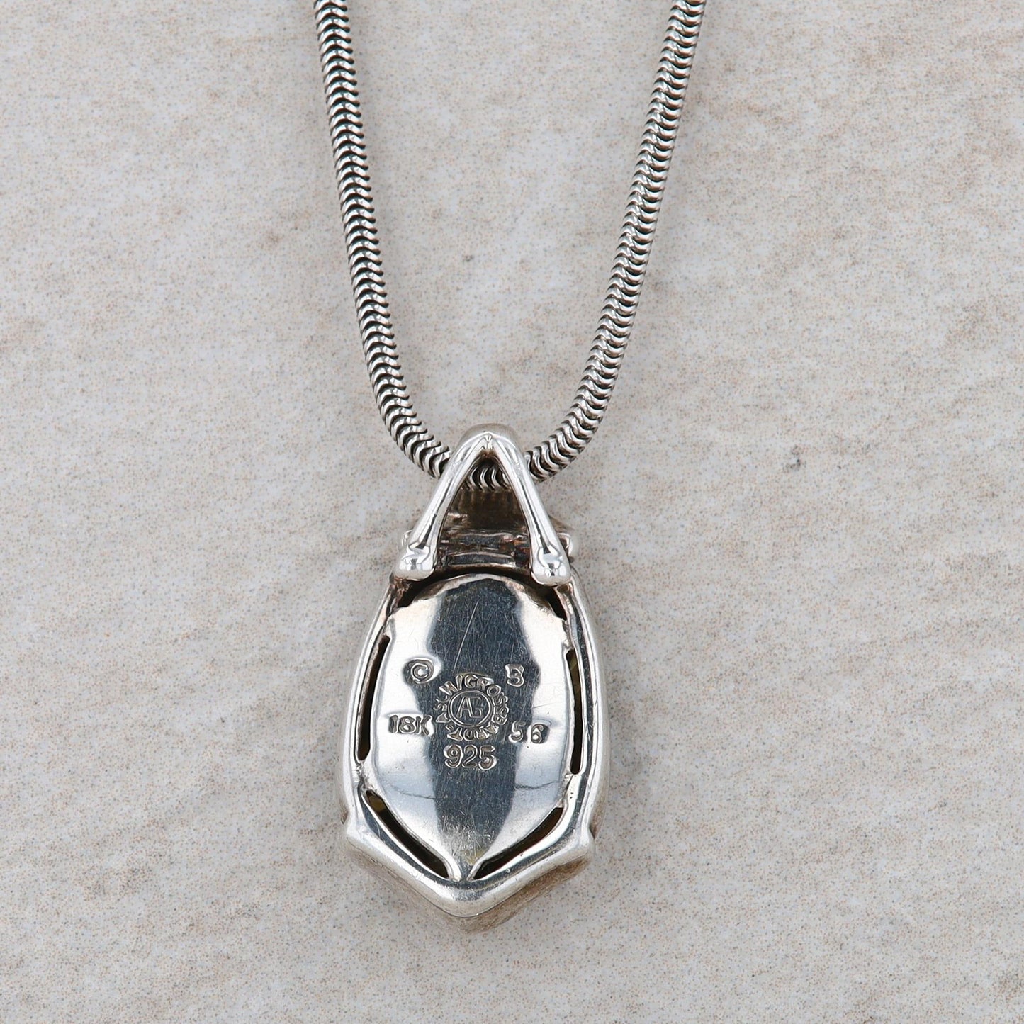 Sterling Silver Asch Grossbardt Mother of Pearl and Onyx Necklace 16-18"