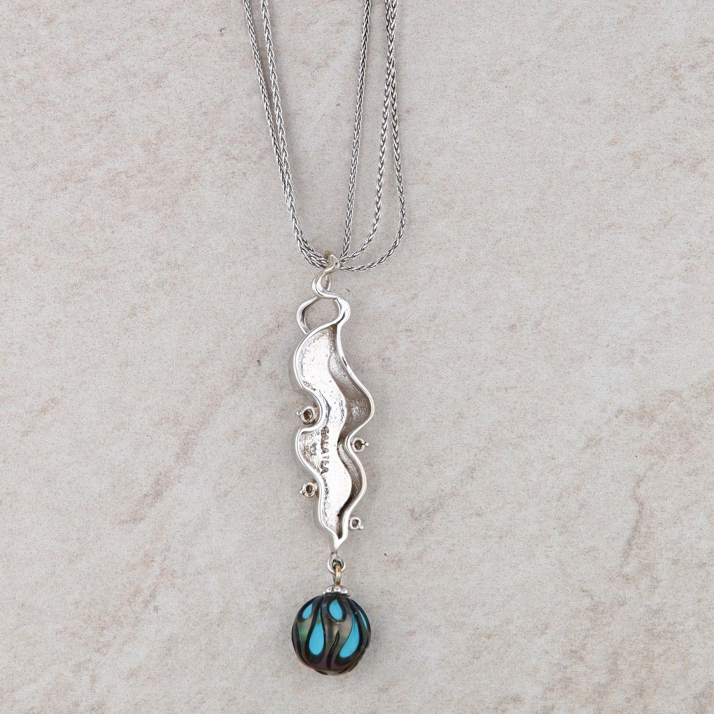 14k White Gold Galatea Pearl Turquoise Triple Chain Necklace