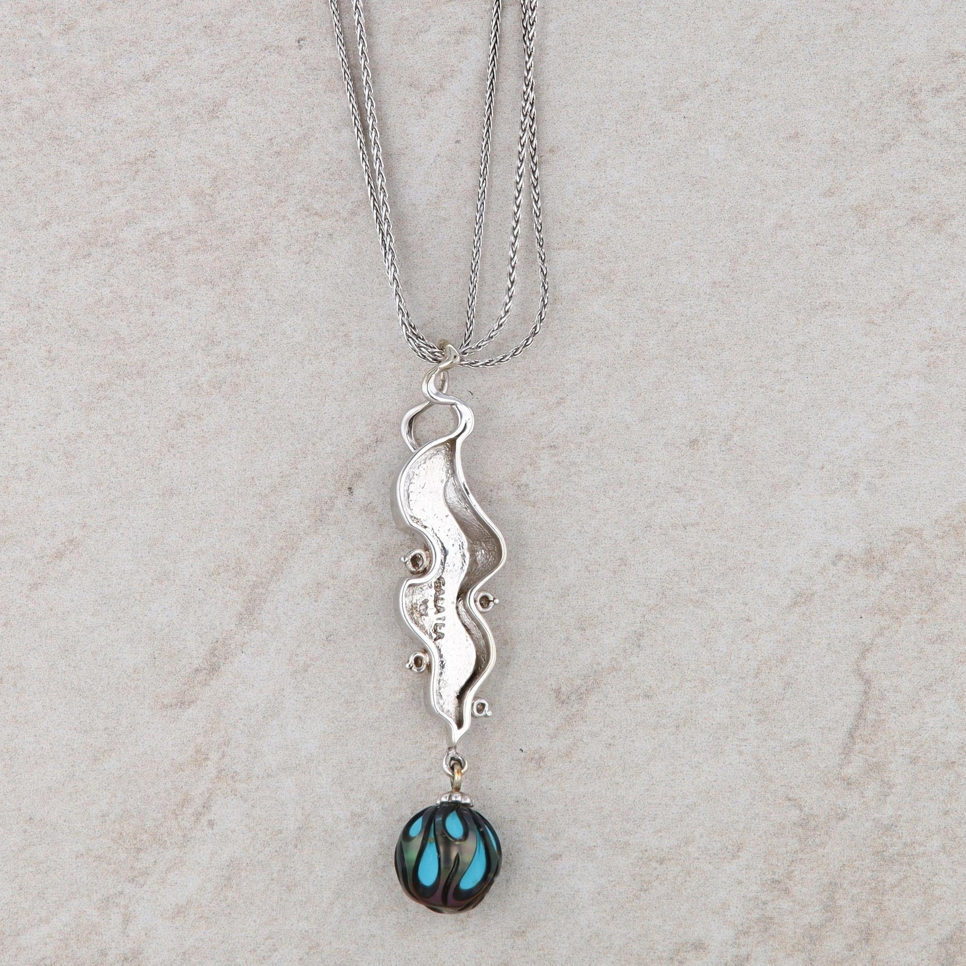 14k White Gold Galatea Pearl Turquoise Triple Chain Necklace