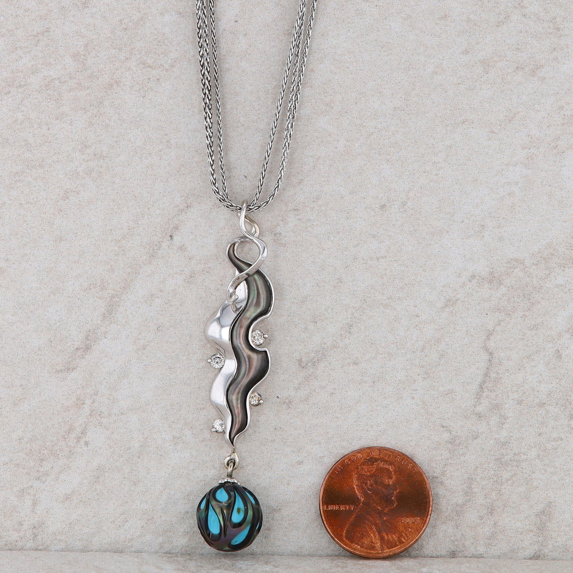 14k White Gold Galatea Pearl Turquoise Triple Chain Necklace