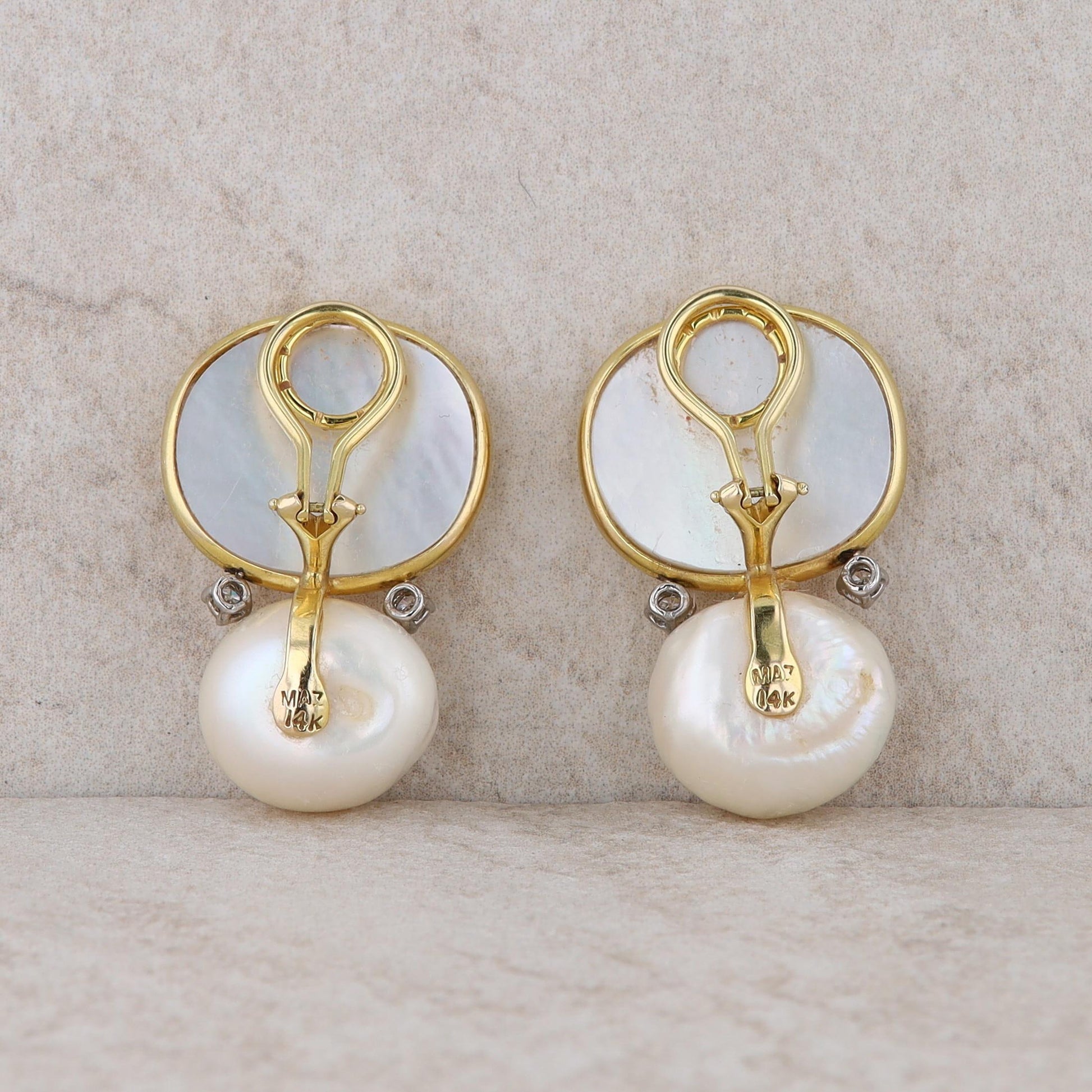 14k Yellow Gold Raymond Mazza Venetian Glass, Pearl and Diamond Earrings