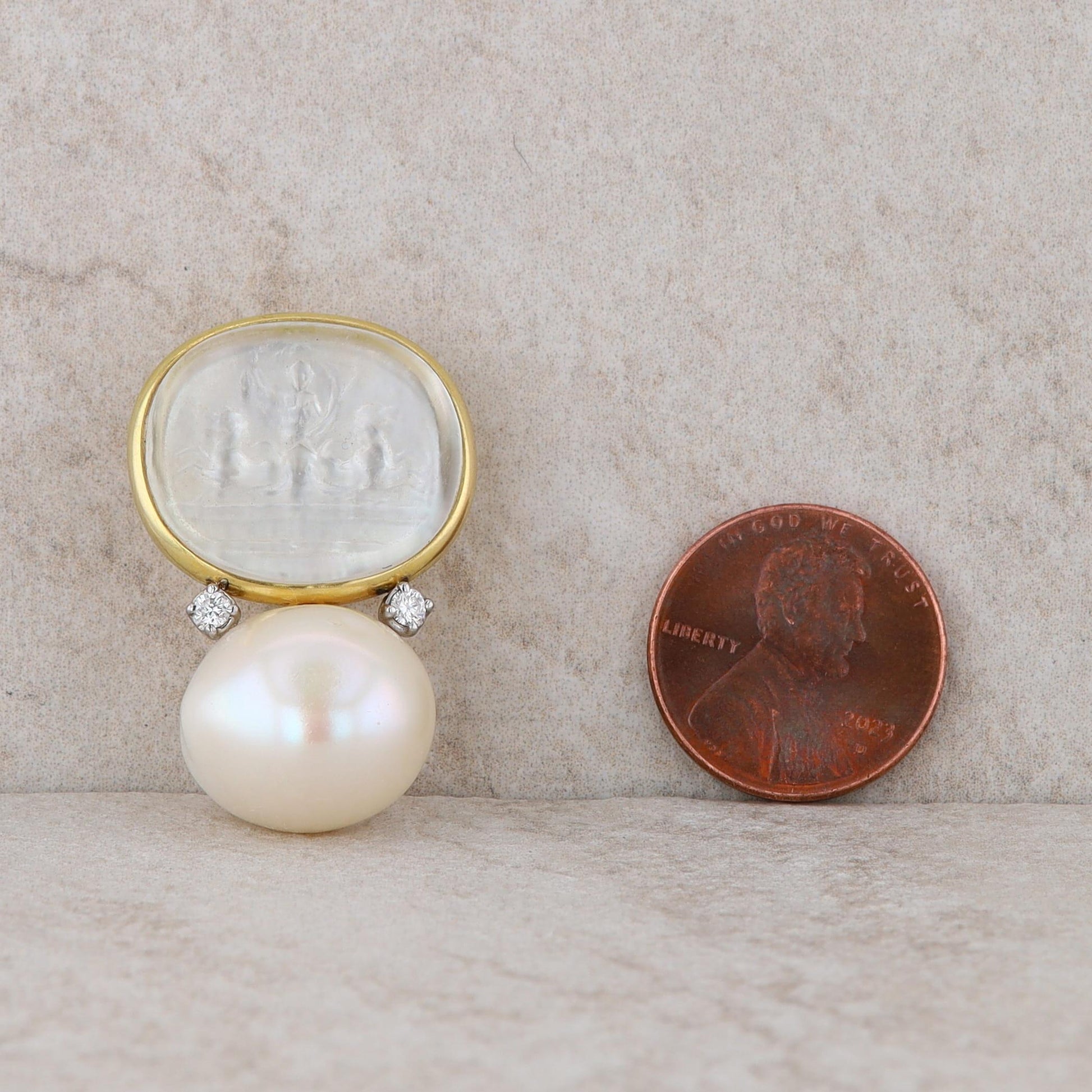 14k Yellow Gold Raymond Mazza Venetian Glass, Pearl and Diamond Earrings