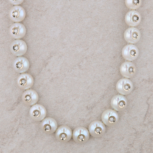 14k Galatea Diamond In A Pearl Necklace 16"