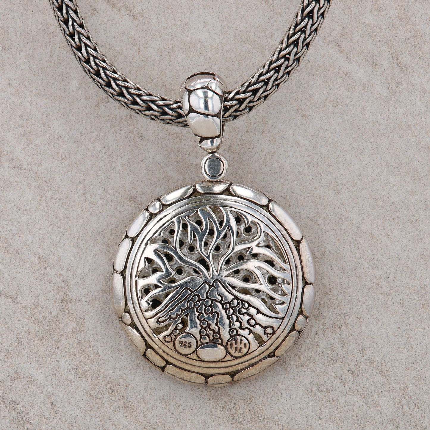Sterling Silver John Hardy Black Sapphire Kali Circle Pendant and Chain