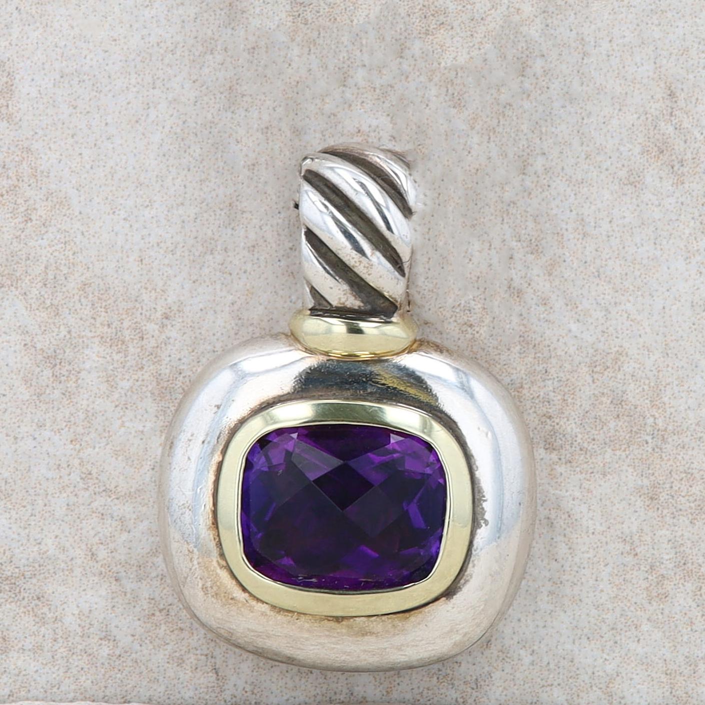 David Yurman Sterling Silver and 18k Yellow Gold Amethyst Enhancer