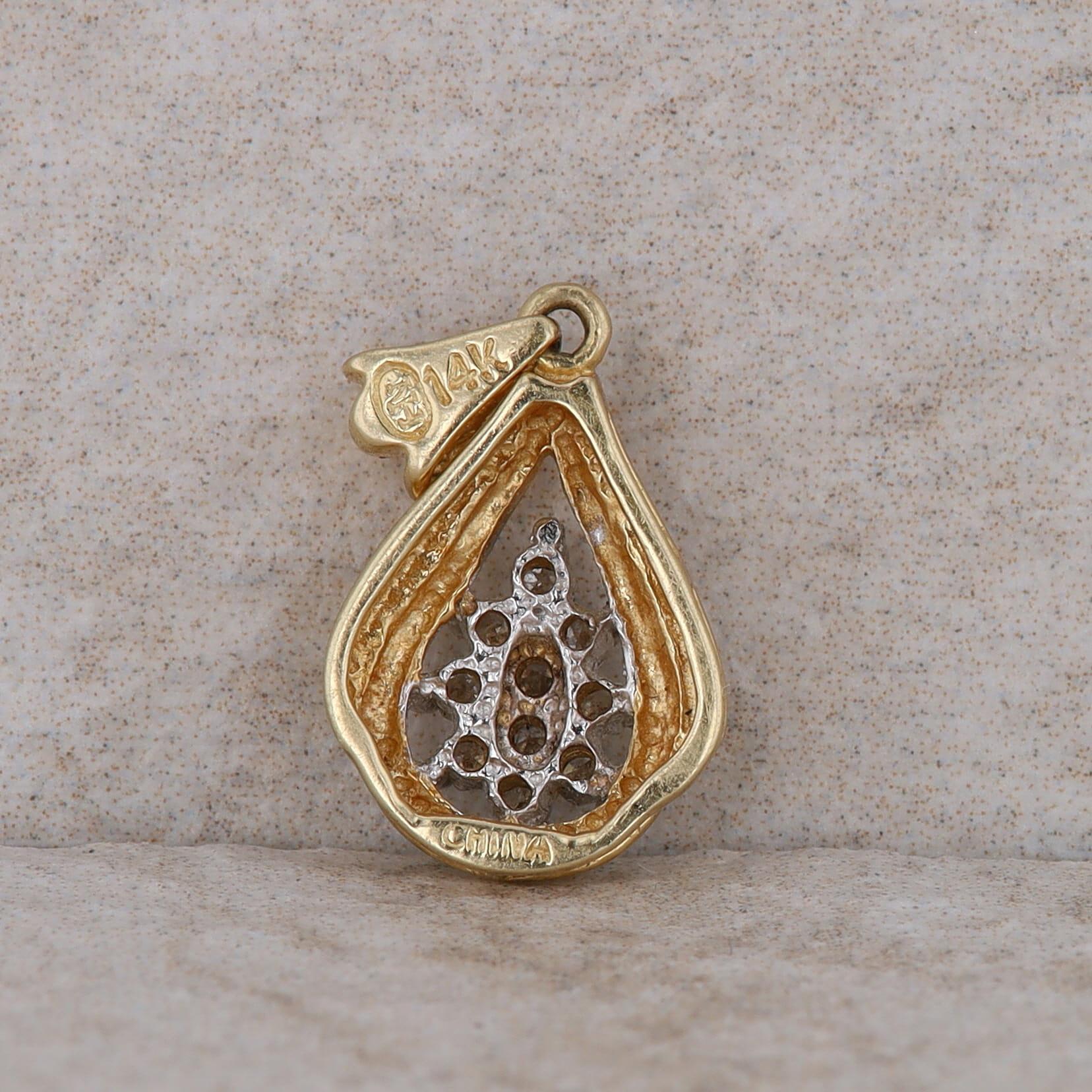 14k Yellow Gold Teardrop Cluster Pendant
