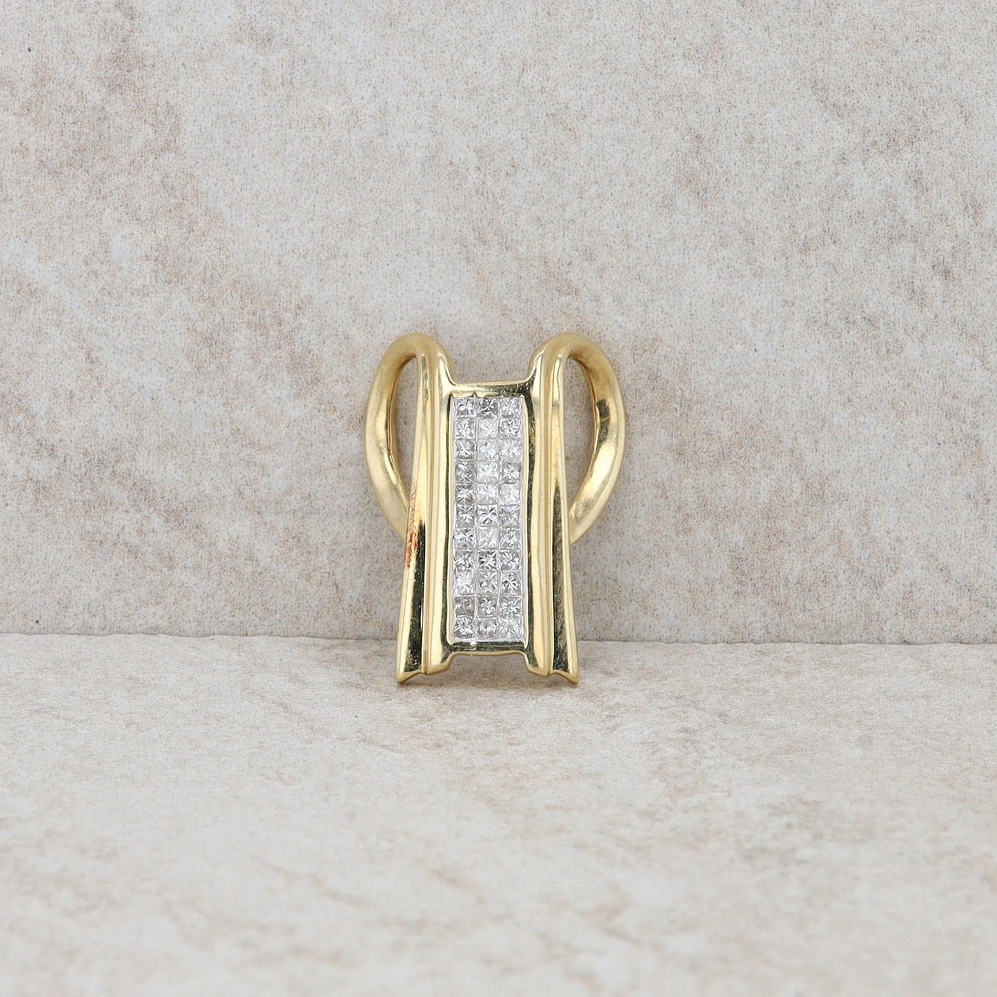14k Yellow Gold Diamond Princess Cut Diamond Cluster Slide Pendant