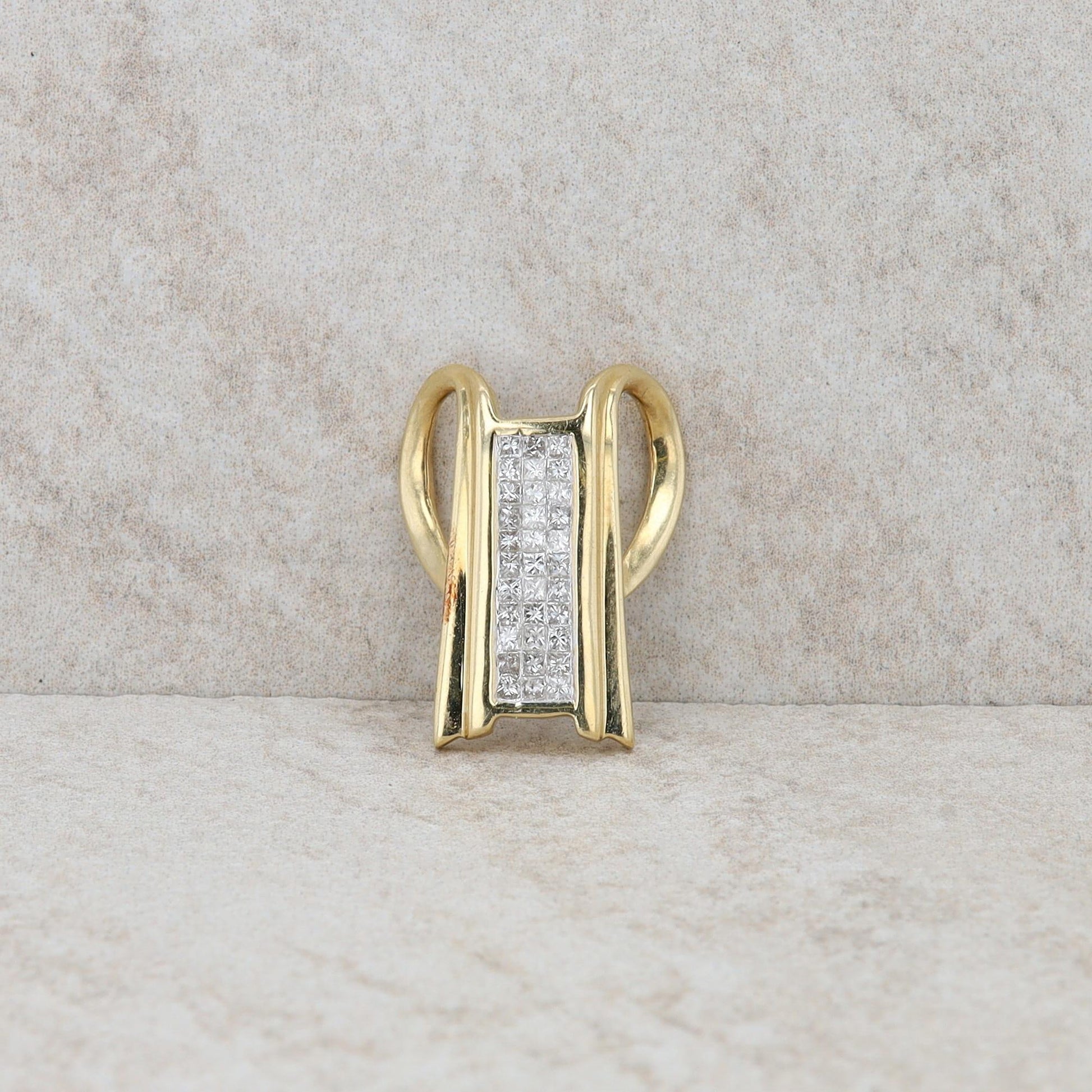 14k Yellow Gold Diamond Princess Cut Diamond Cluster Slide Pendant