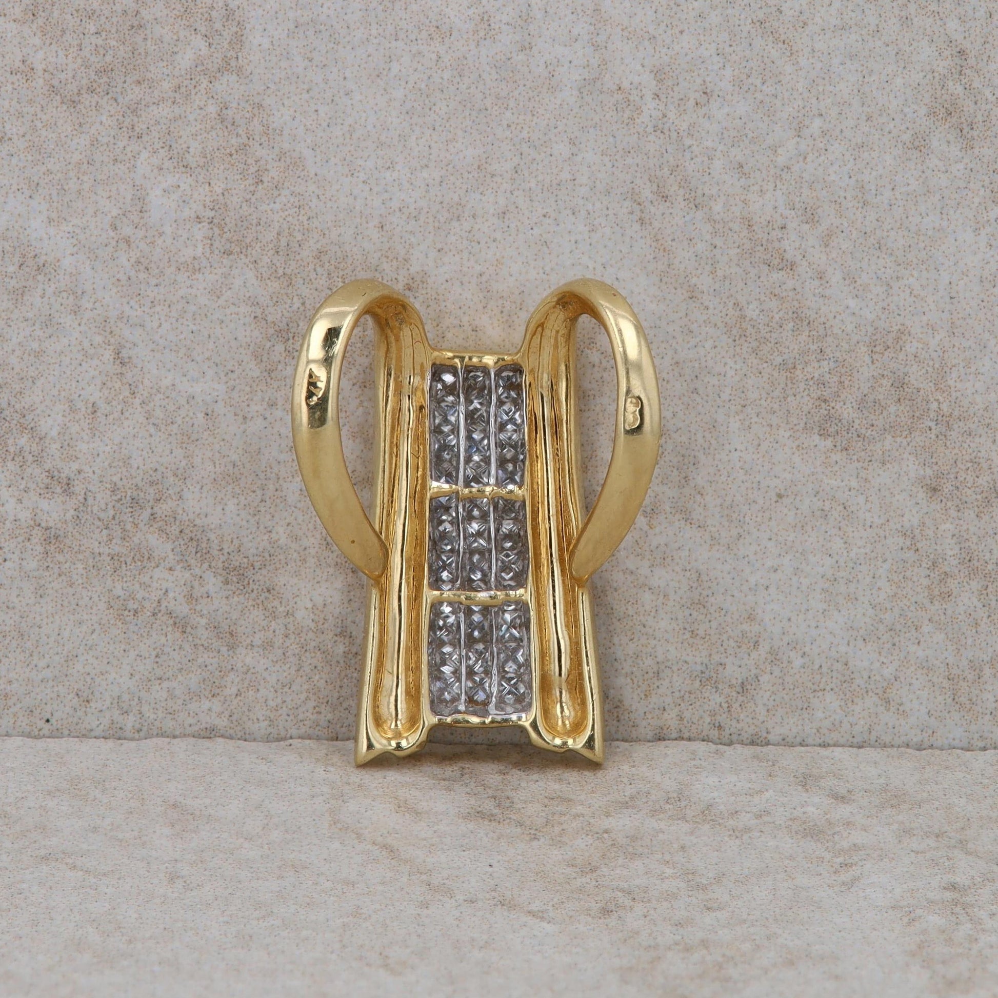 14k Yellow Gold Diamond Princess Cut Diamond Cluster Slide Pendant