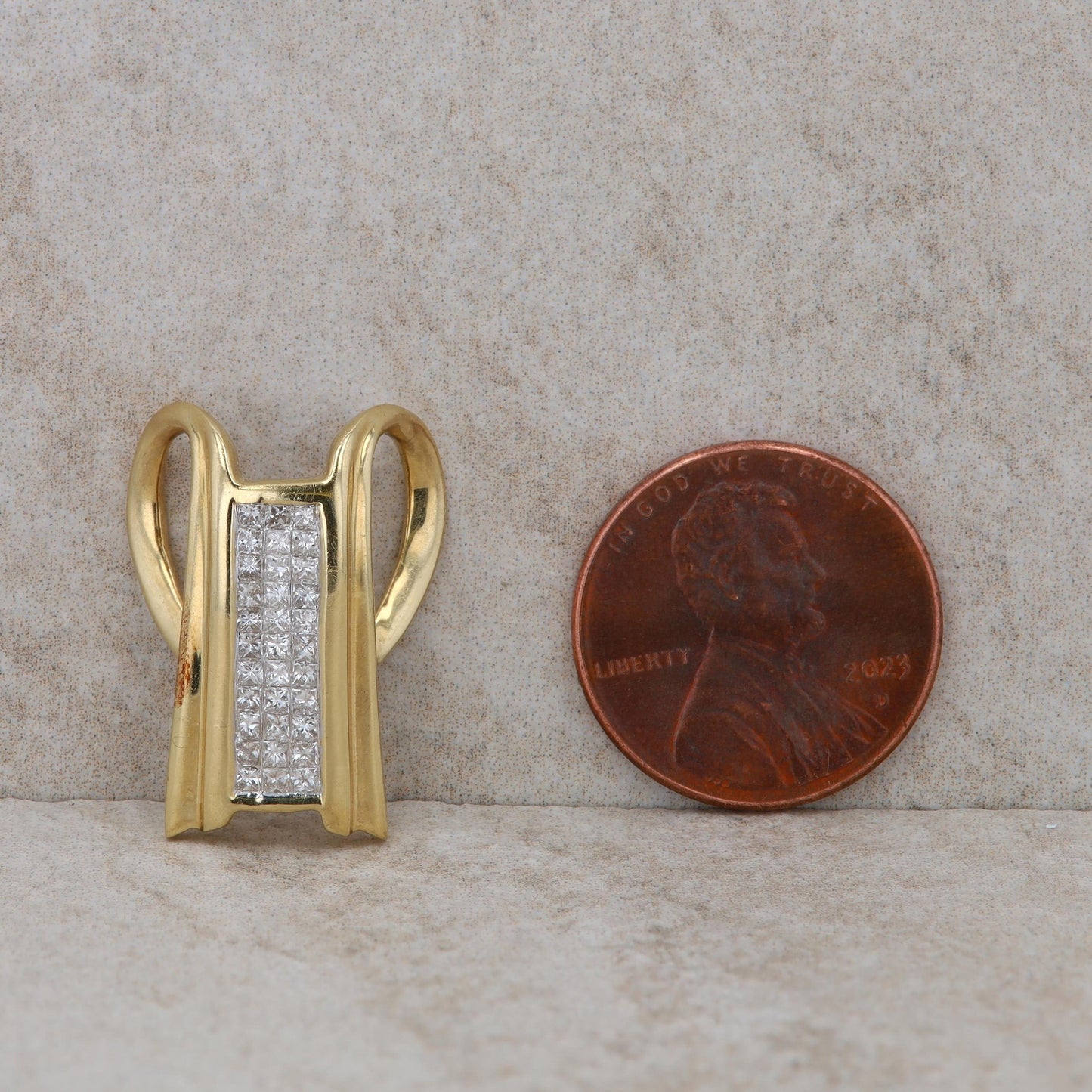 14k Yellow Gold Diamond Princess Cut Diamond Cluster Slide Pendant