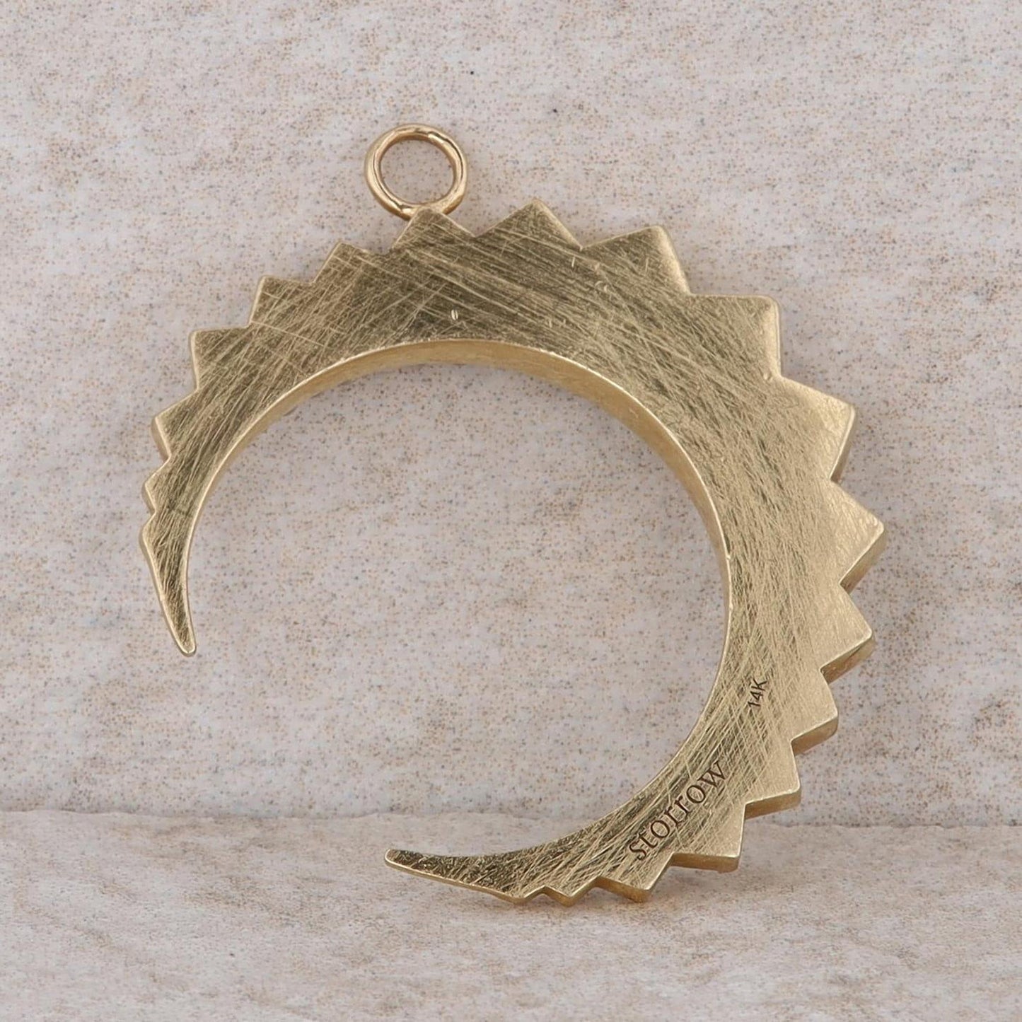 14k Yellow Gold Storrow Moonstone and Diamond Crescent Pendant